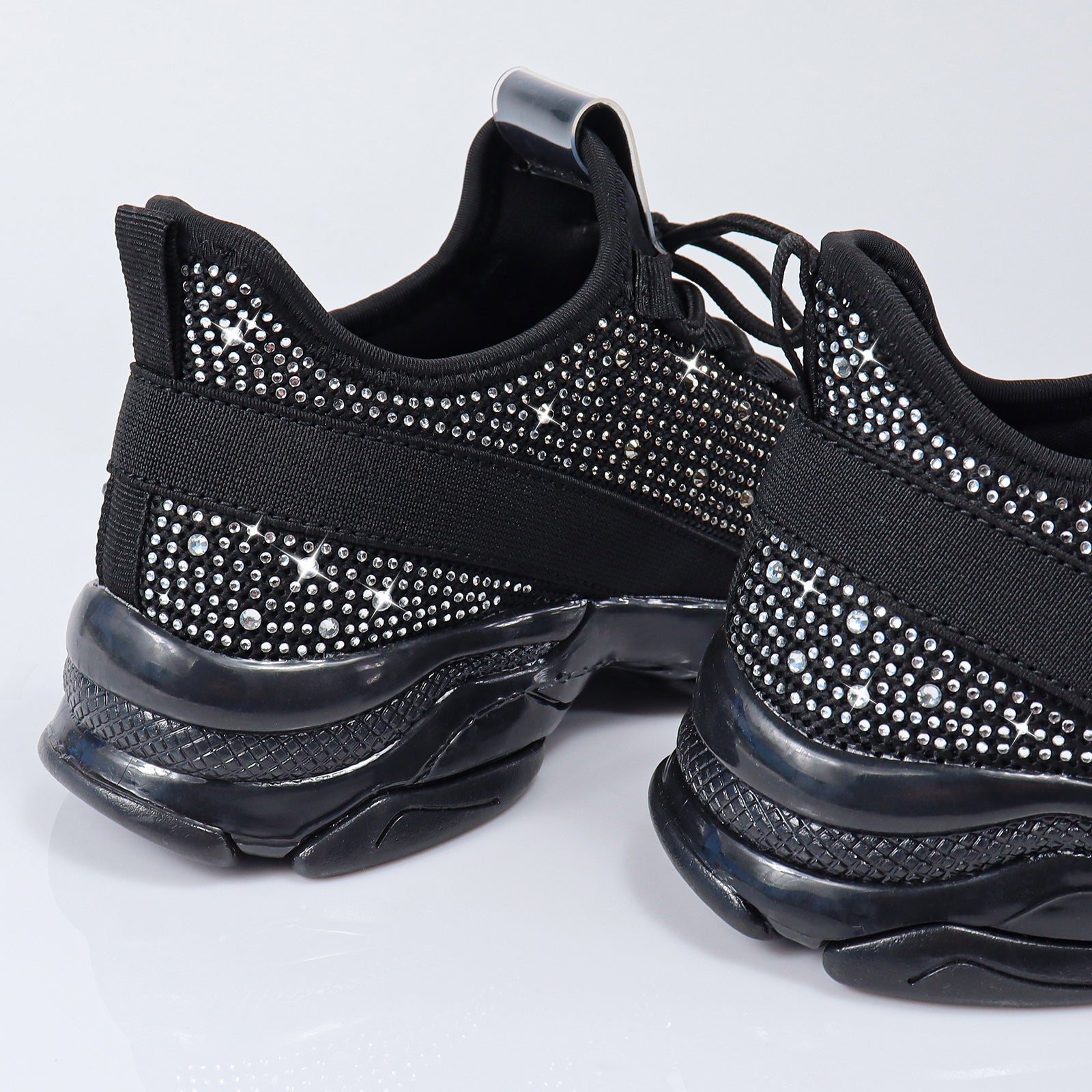 GENNY-1 UPPER STONE W/ RIBBON BACK SNEAKER BLACK