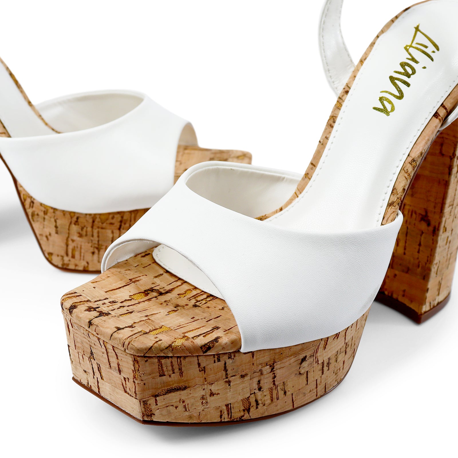 GIA-12 PEEP TOE ANKLE W/ CORK PLATFORM SANDAL WHITE