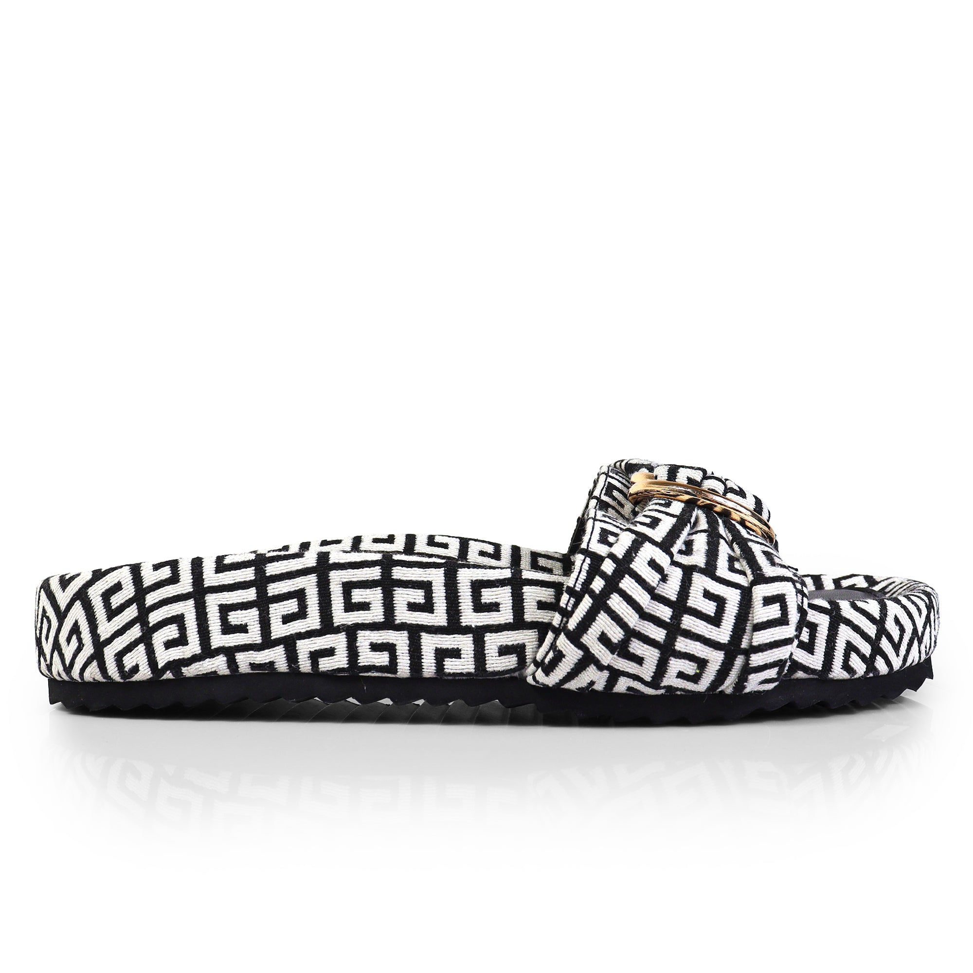 GIGI-2 DOUBLE HOOP TIE JACQUARD PLATFORM SLIDE SANDAL BLACK/WHITE