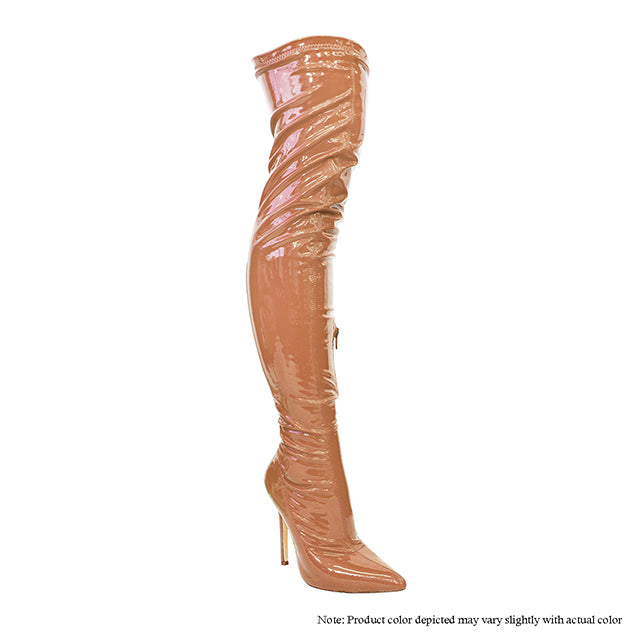 GISELE-7A STRETCHY THIGH HIGH POINTY TOE BOOTS - CAMEL