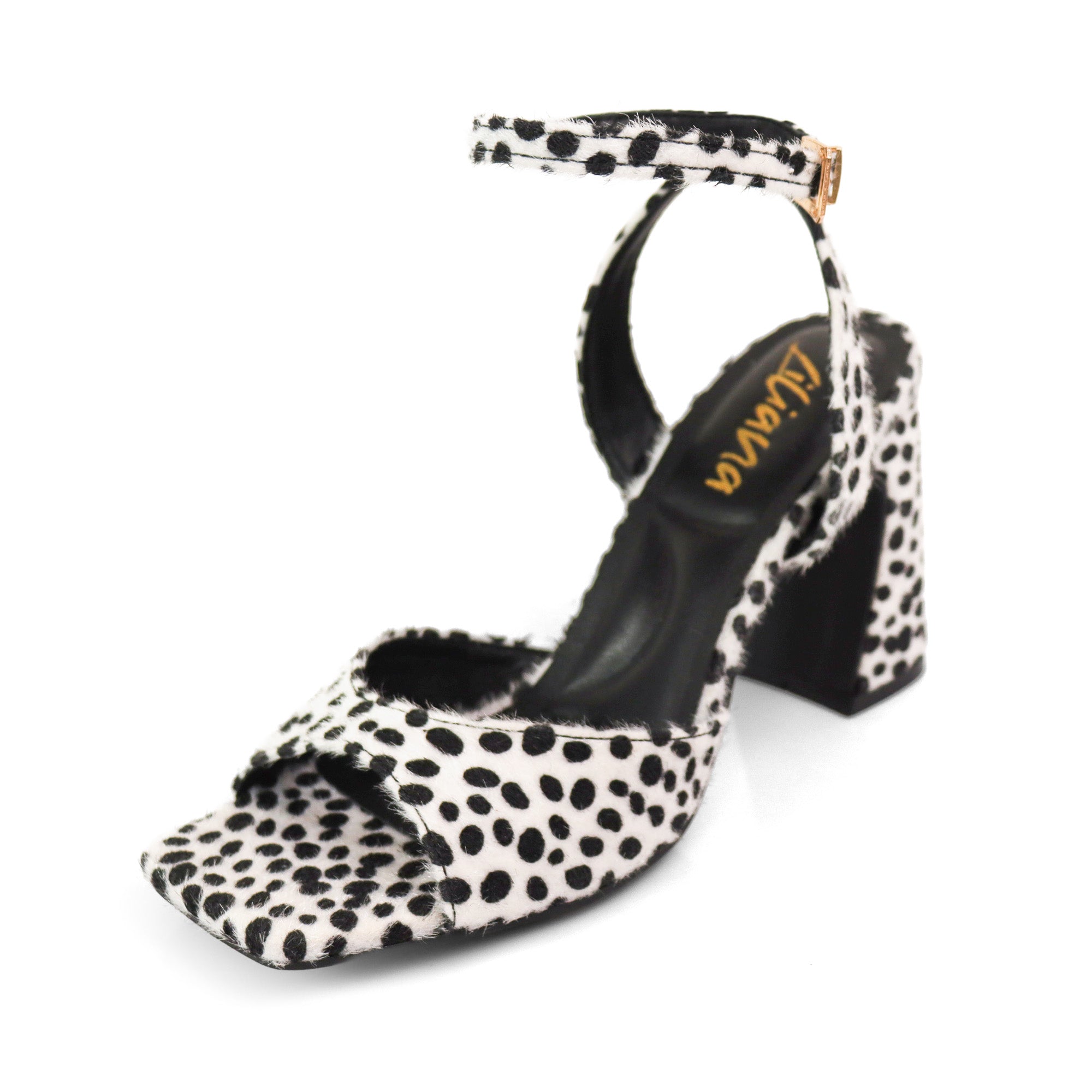 GLORIA-1 PONY FUR CHUNKY HEEL BLACK/WHITE