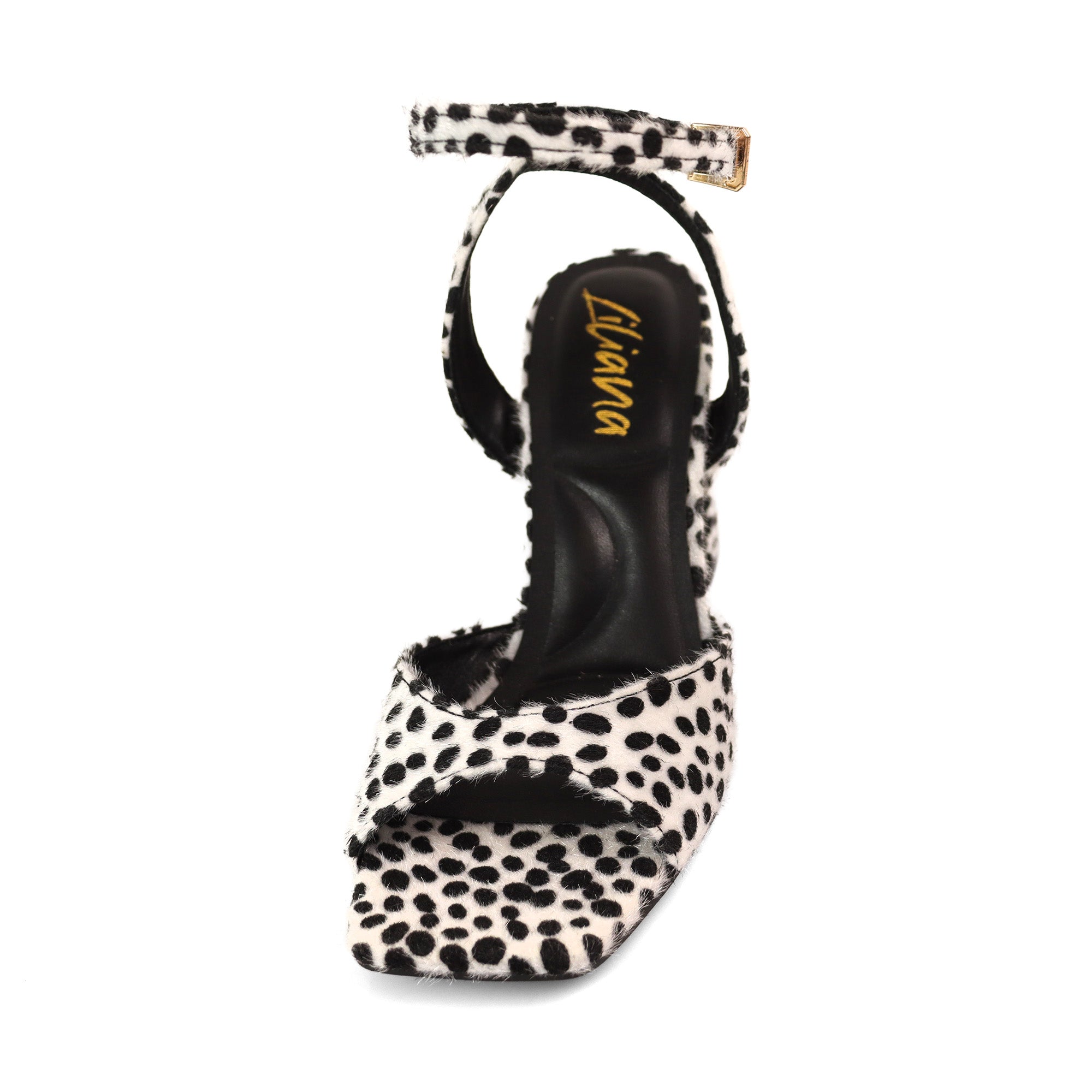 GLORIA-1 PONY FUR CHUNKY HEEL BLACK/WHITE