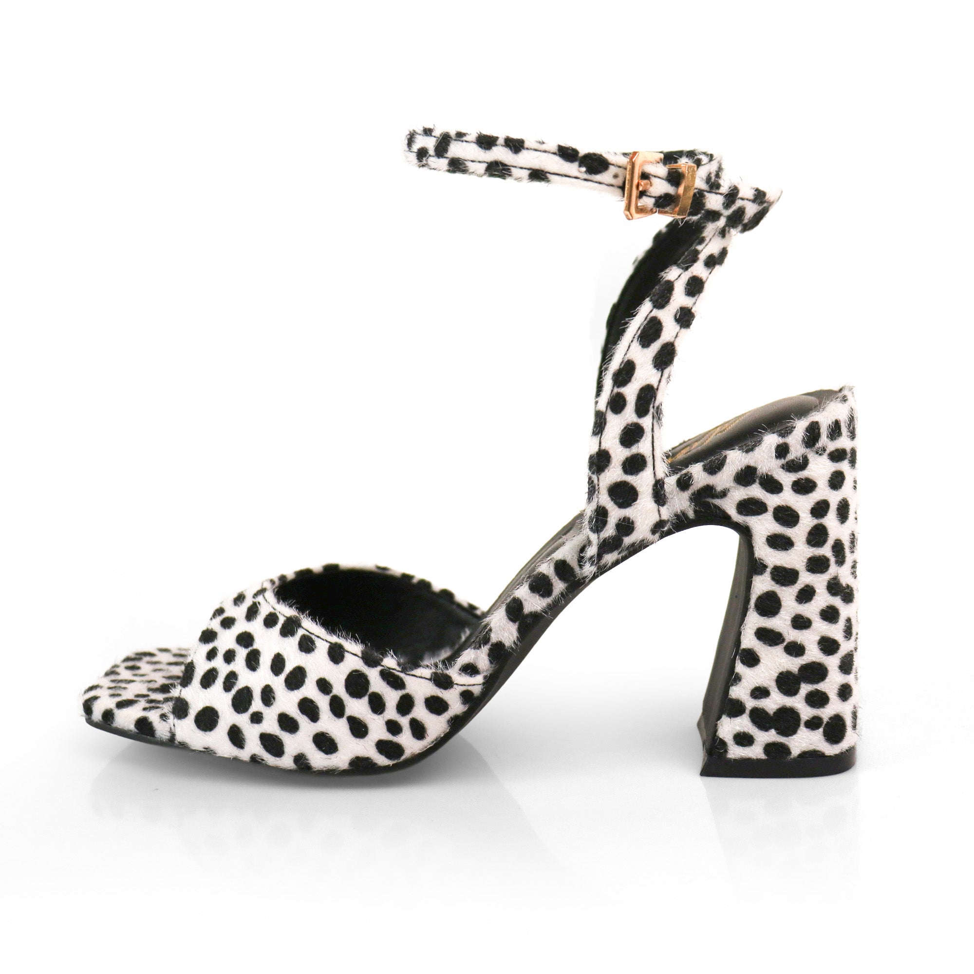 GLORIA-1 PONY FUR CHUNKY HEEL BLACK/WHITE