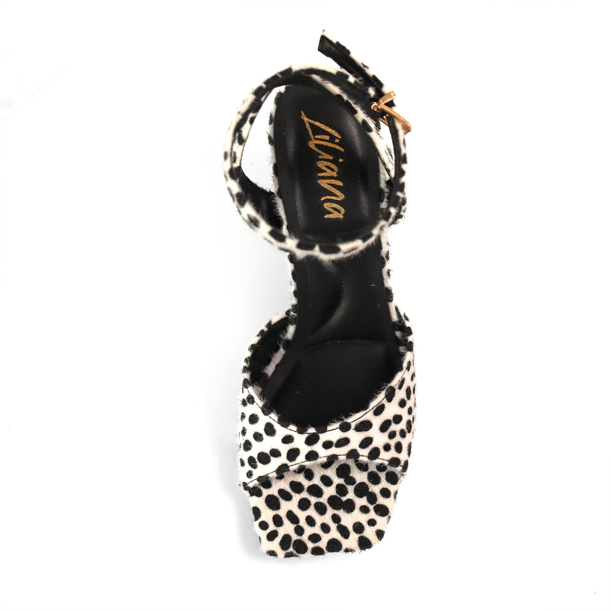 GLORIA-1 PONY FUR CHUNKY HEEL BLACK/WHITE