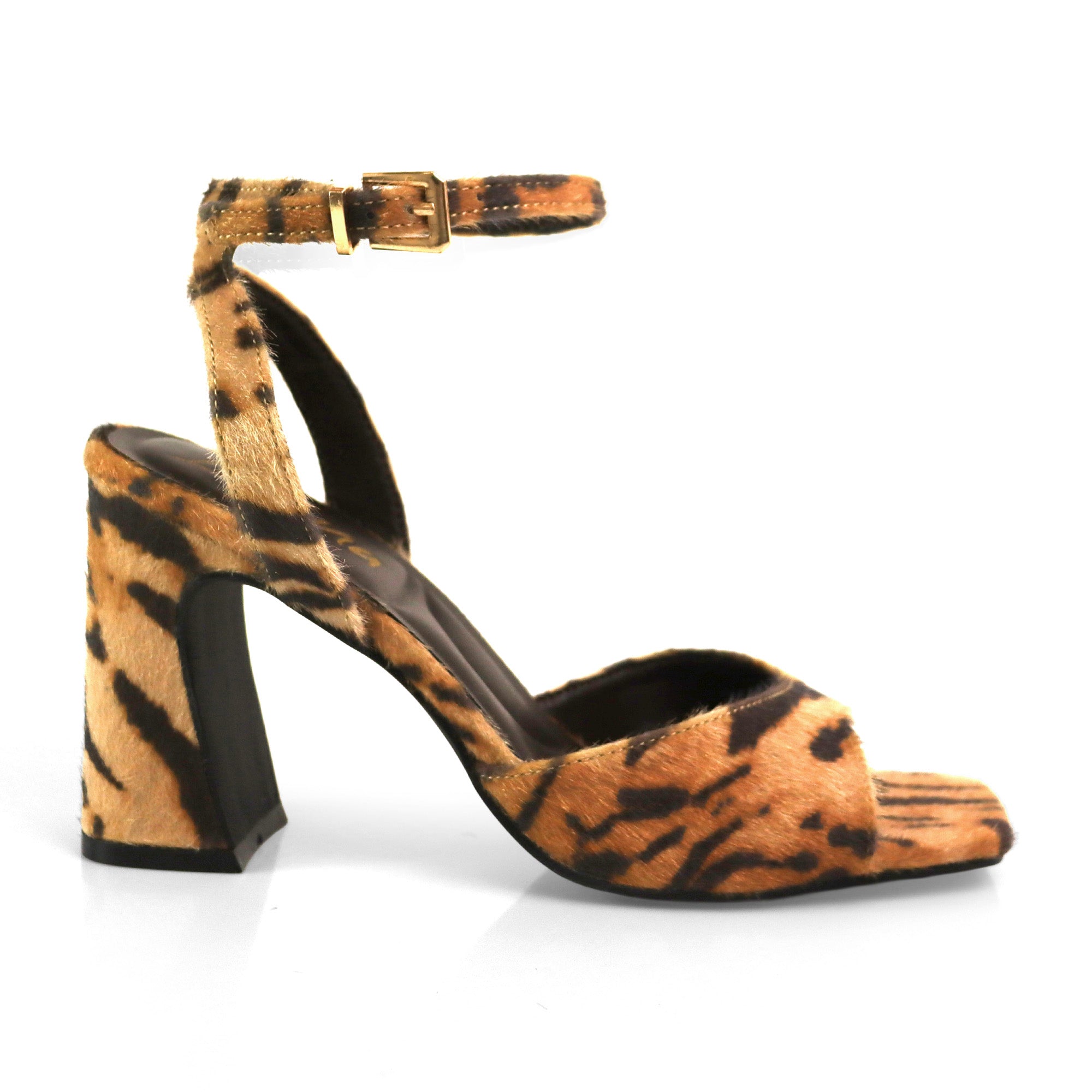 GLORIA-1 PONY FUR CHUNKY HEEL TIGER