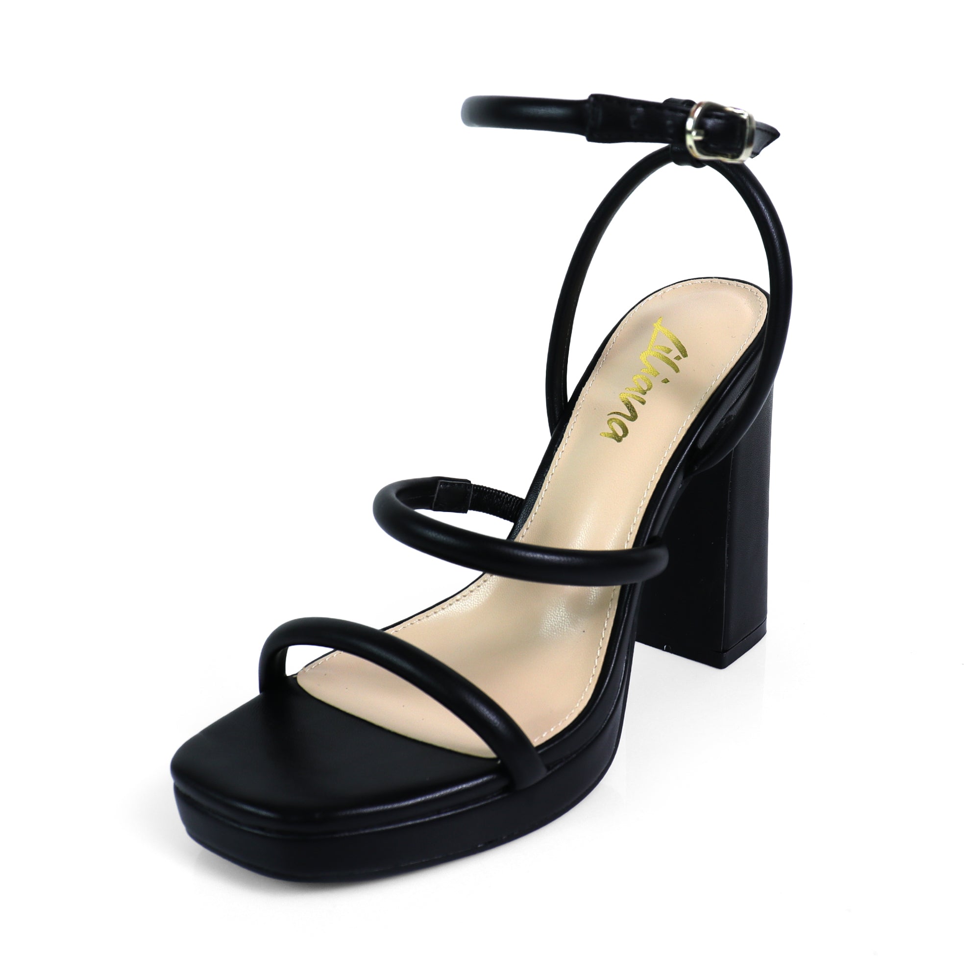 GRACIE-1 OPEN TOE ANKLE STRAP W/ CHUNCKY HEEL BLACK