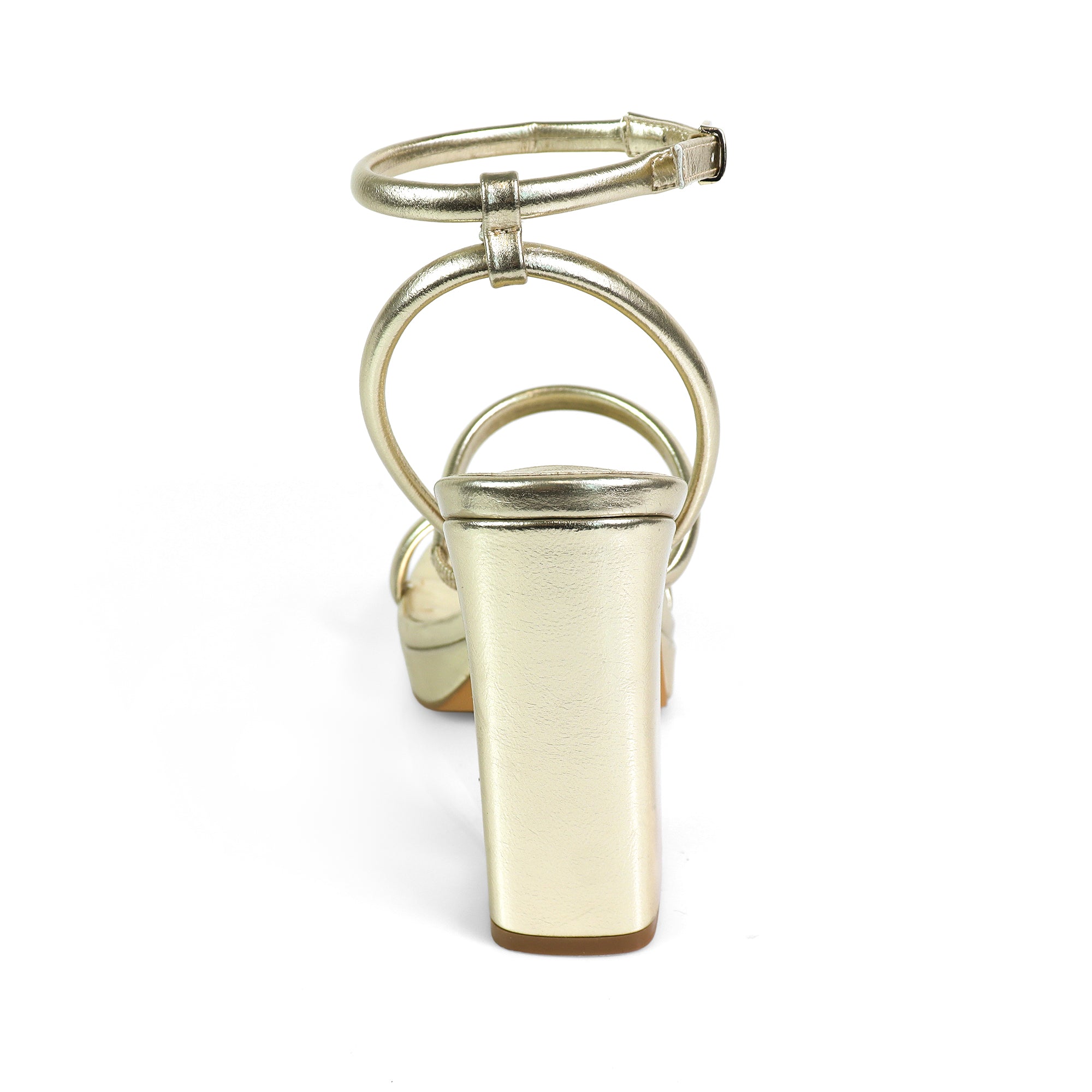 GRACIE-1 OPEN TOE ANKLE STRAP W/ CHUNCKY HEEL GOLD