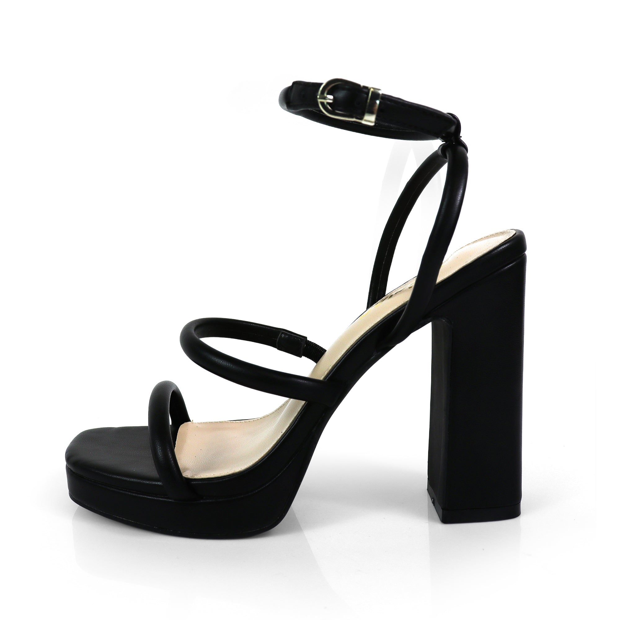 GRACIE-1 OPEN TOE ANKLE STRAP W/ CHUNCKY HEEL BLACK