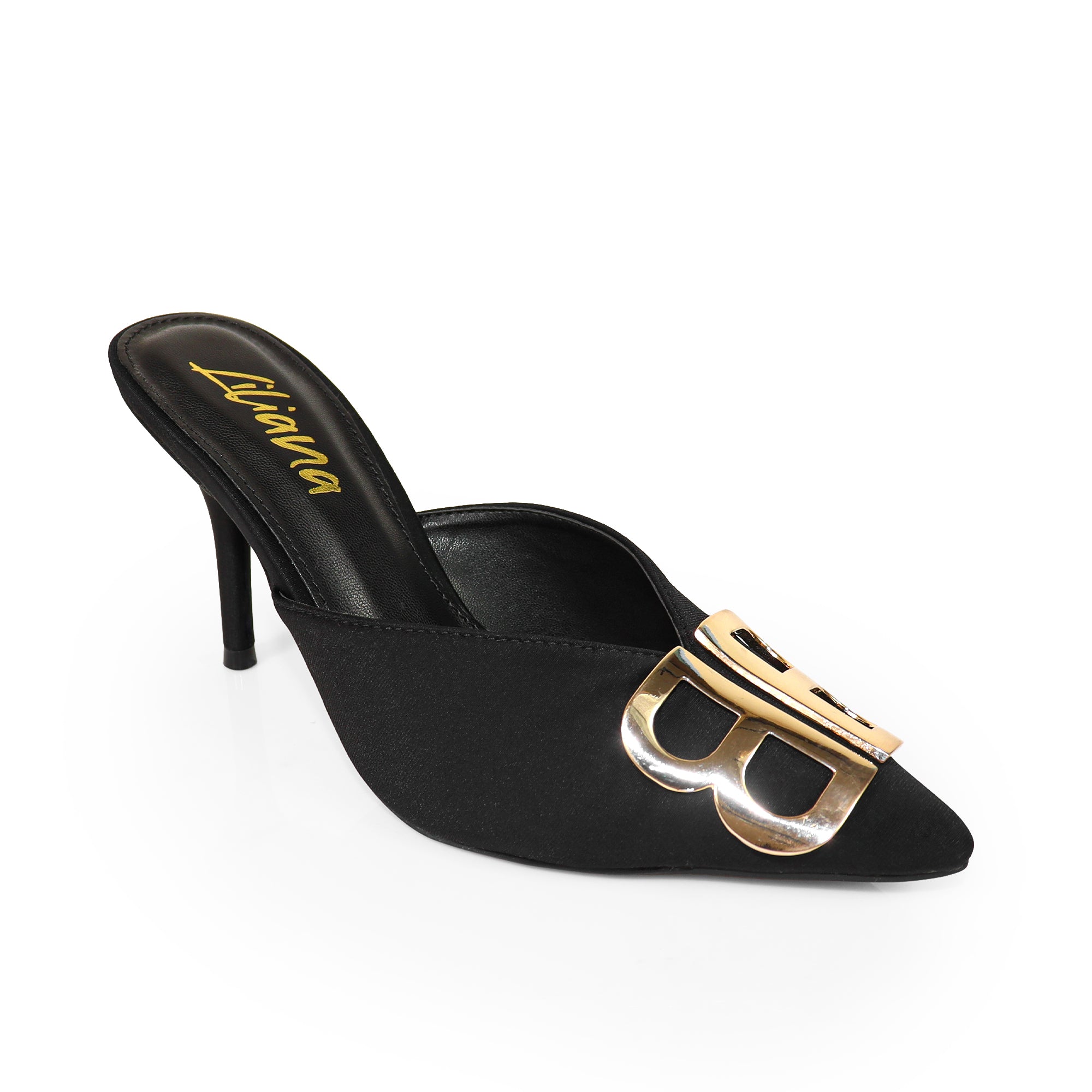 GWEN-1 POINTED TOE STAIN MULES W/ HIGH HEELS BLACK