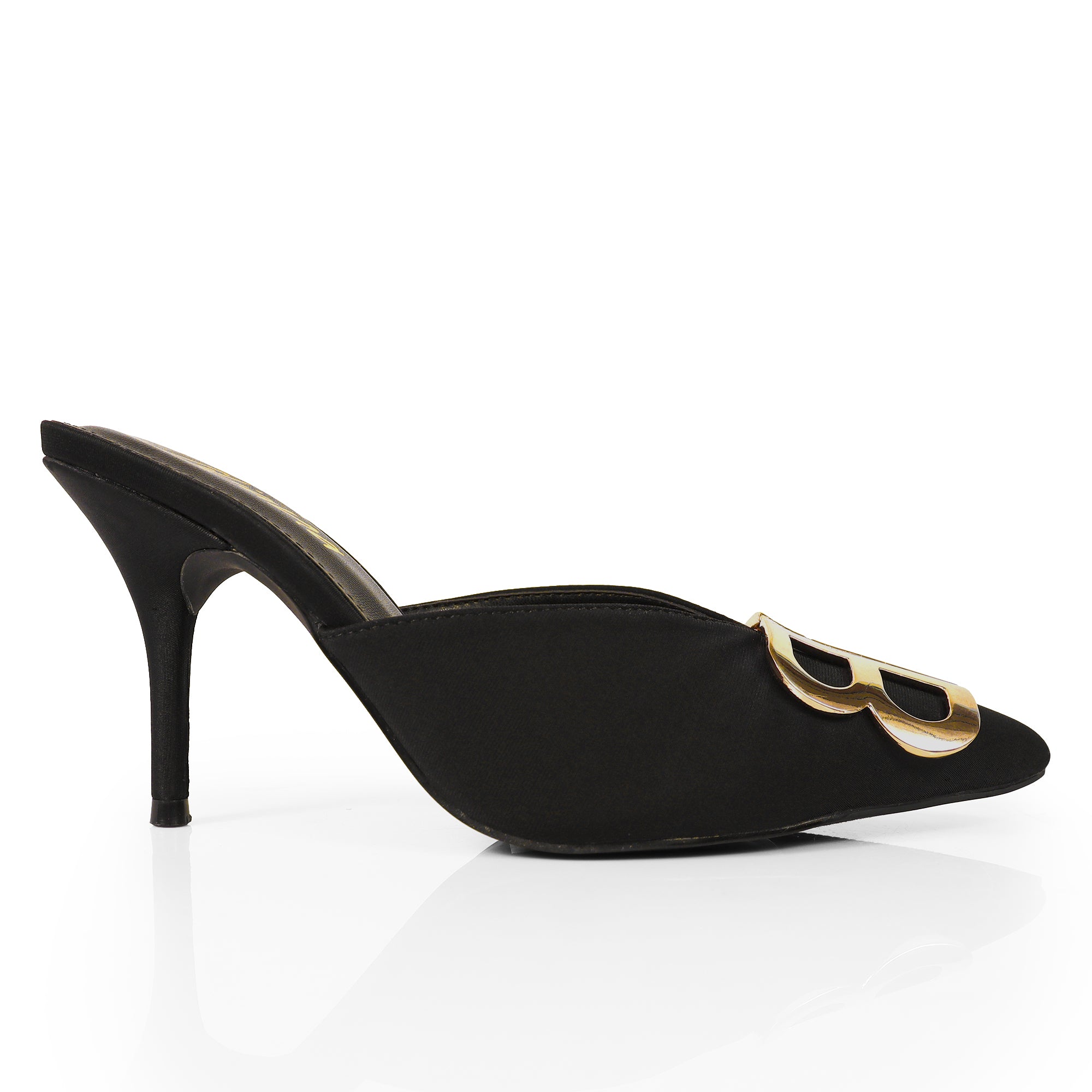 GWEN-1 POINTED TOE STAIN MULES W/ HIGH HEELS BLACK