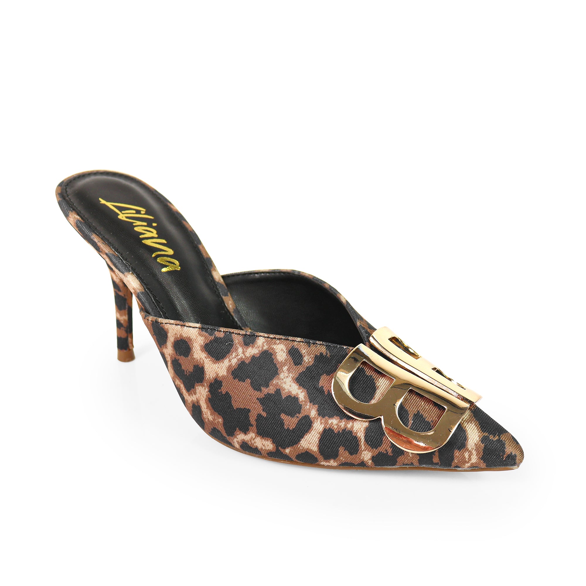 GWEN-1 POINTED TOE STAIN MULES W/ HIGH HEELS LEOPARD