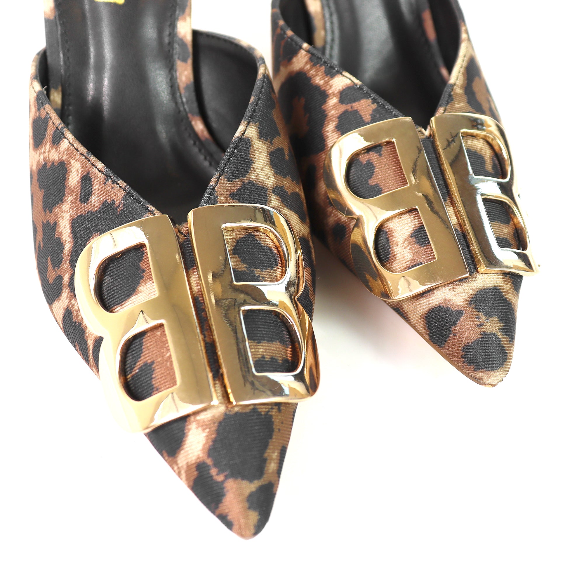 GWEN-1 POINTED TOE STAIN MULES W/ HIGH HEELS LEOPARD