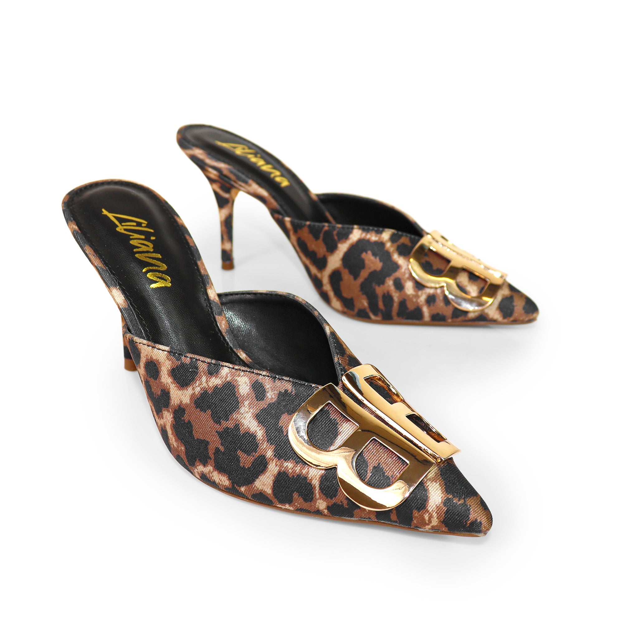 GWEN-1 POINTED TOE STAIN MULES W/ HIGH HEELS LEOPARD