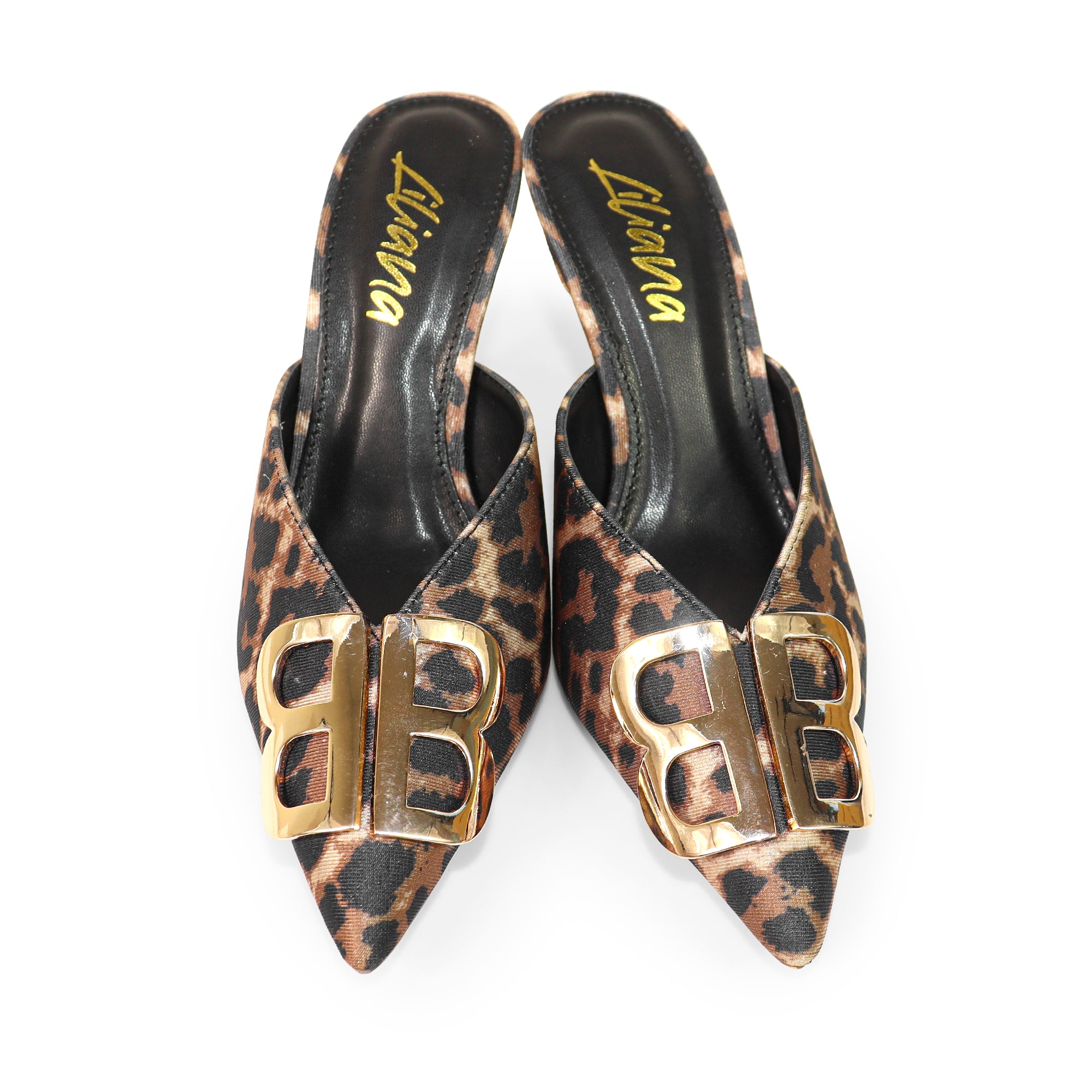 GWEN-1 POINTED TOE STAIN MULES W/ HIGH HEELS LEOPARD
