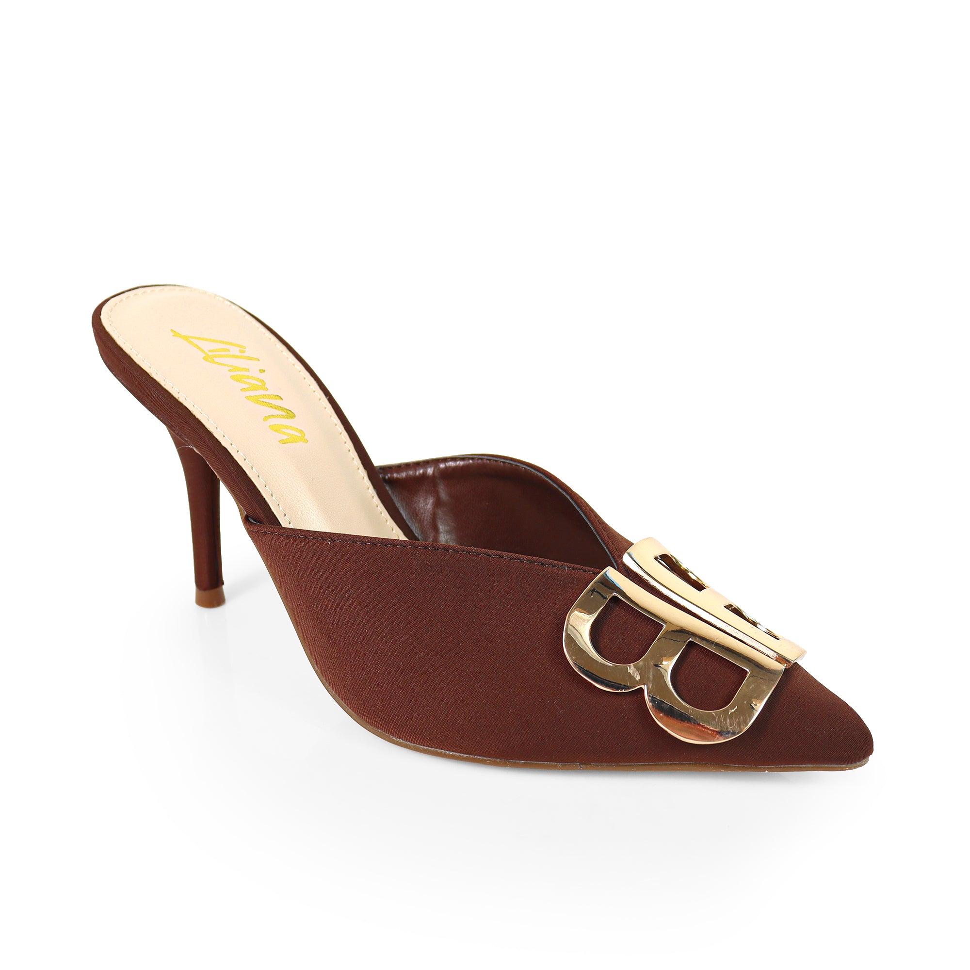 GWEN-1 POINTED TOE STAIN MULES W/ HIGH HEELS MOCHA