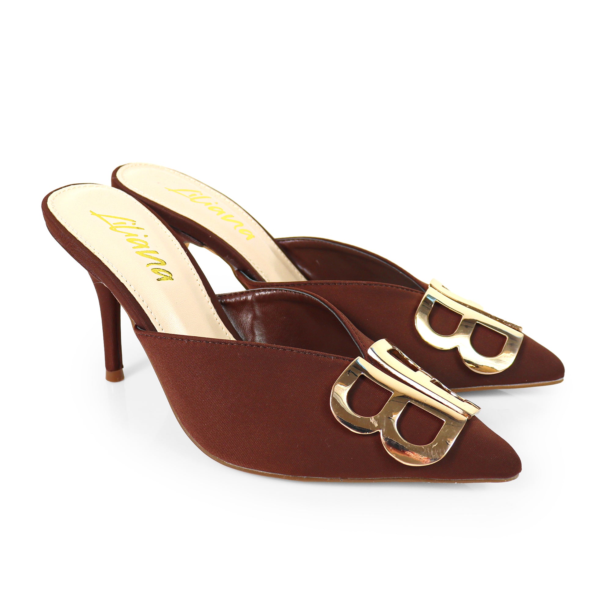 GWEN-1 POINTED TOE STAIN MULES W/ HIGH HEELS MOCHA