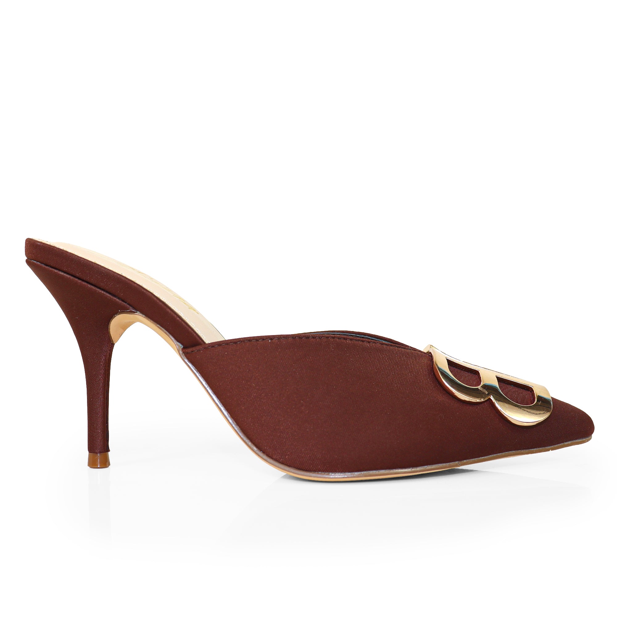 GWEN-1 POINTED TOE STAIN MULES W/ HIGH HEELS MOCHA