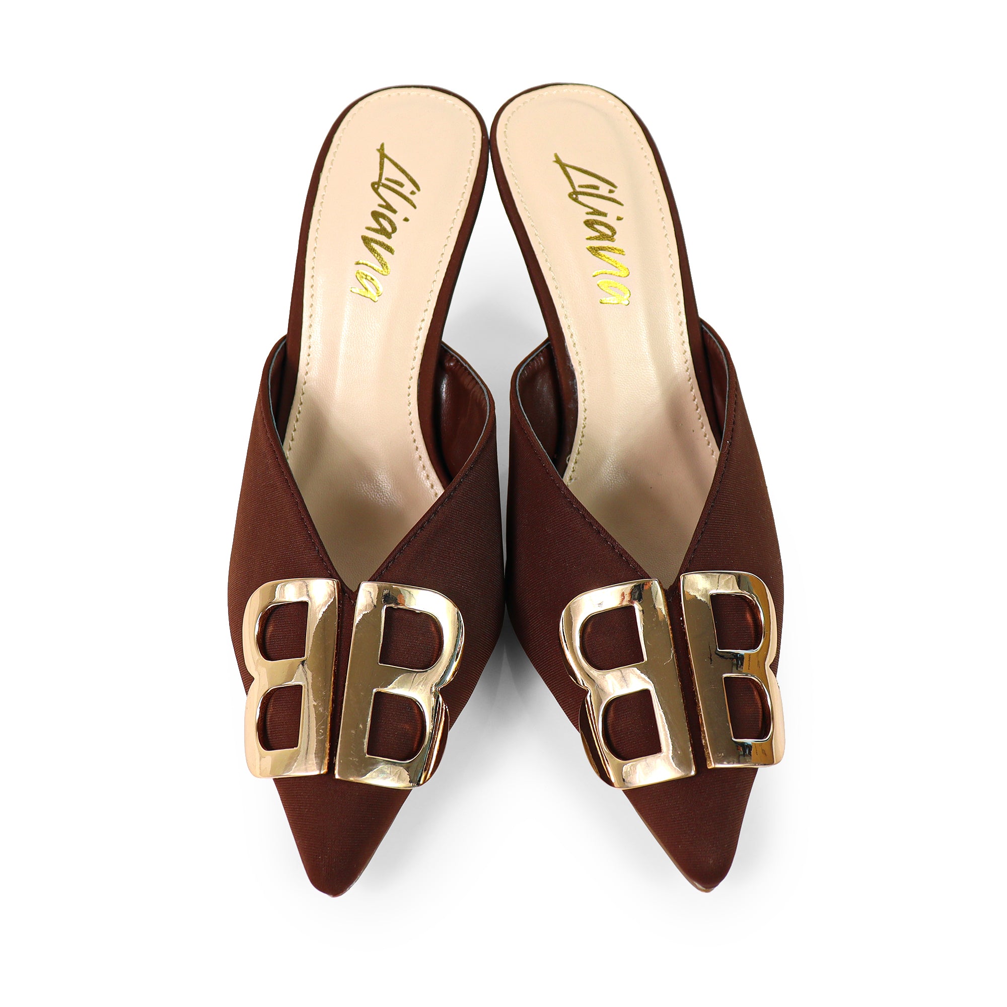 GWEN-1 POINTED TOE STAIN MULES W/ HIGH HEELS MOCHA
