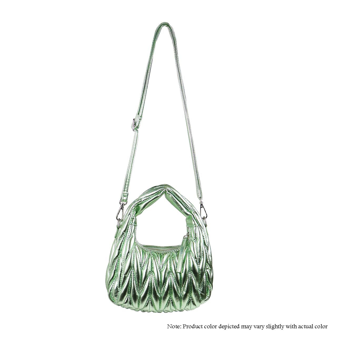 H-MIU QUILTED POUCH DESIGN W/CROSSBODY STRAP - METALLIC MINT