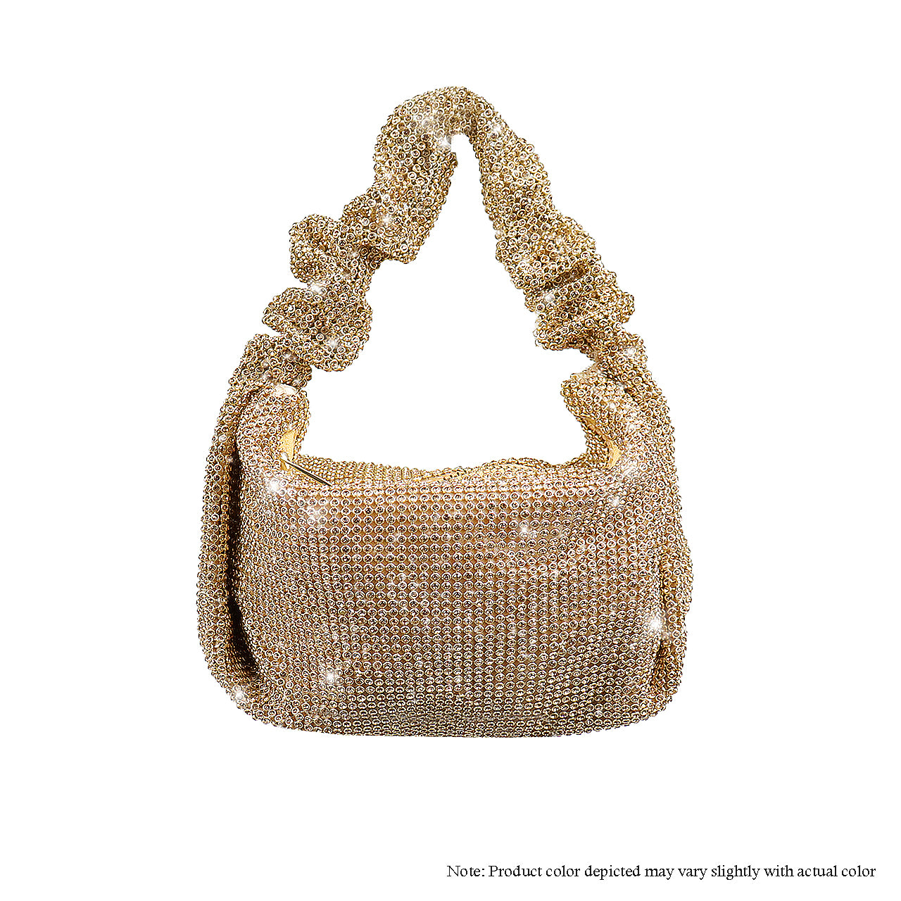 H-MONROE  ALL RHINESTONE SLOUCH BAG W/ SCRUNCH HANDLE BAG- GOLD