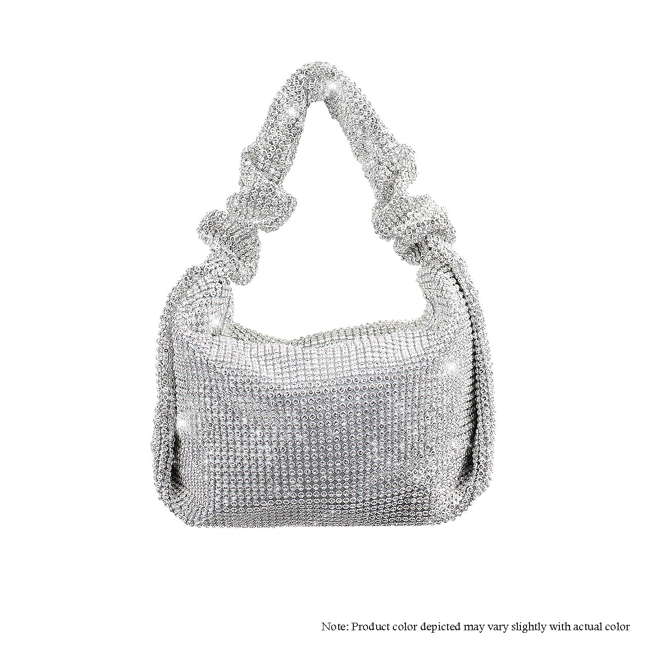 H-MONROE  ALL RHINESTONE SLOUCH BAG W/ SCRUNCH HANDLE BAG - SILVER
