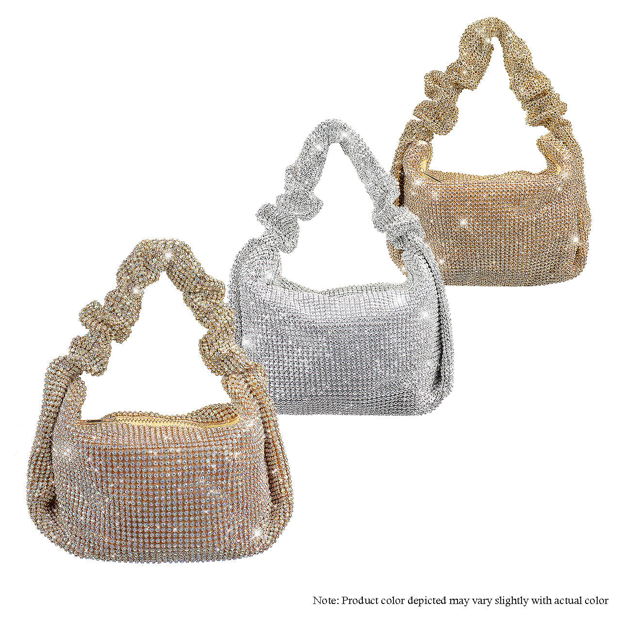 H-MONROE  ALL RHINESTONE SLOUCH BAG W/ SCRUNCH HANDLE BAG - SILVER