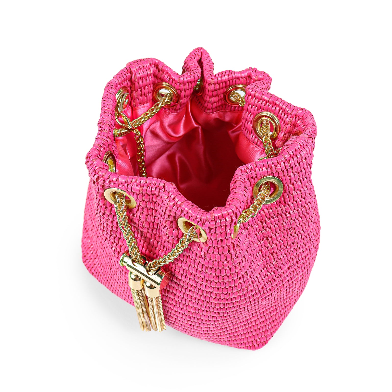 H-RAFFINO RAFFIA MASH BAG WITH CRYSTAL HANDLE - PINK