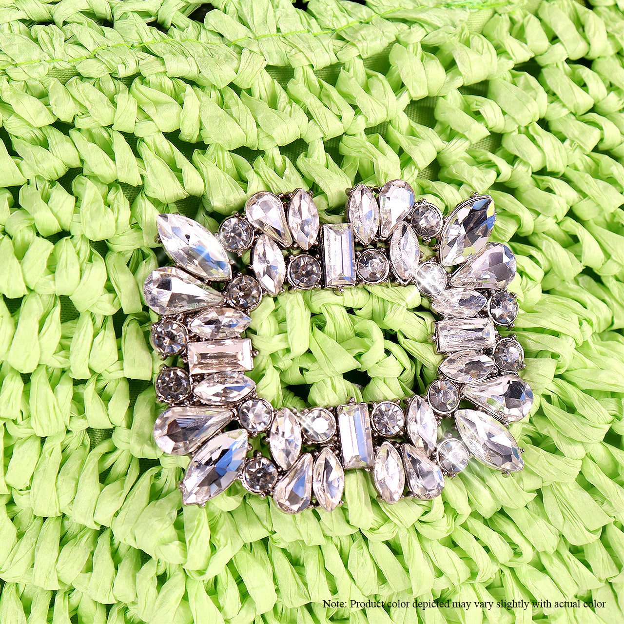 H-VACAY CRYSTAL BUCKLE RAFFIA CLUTCH-GREEN