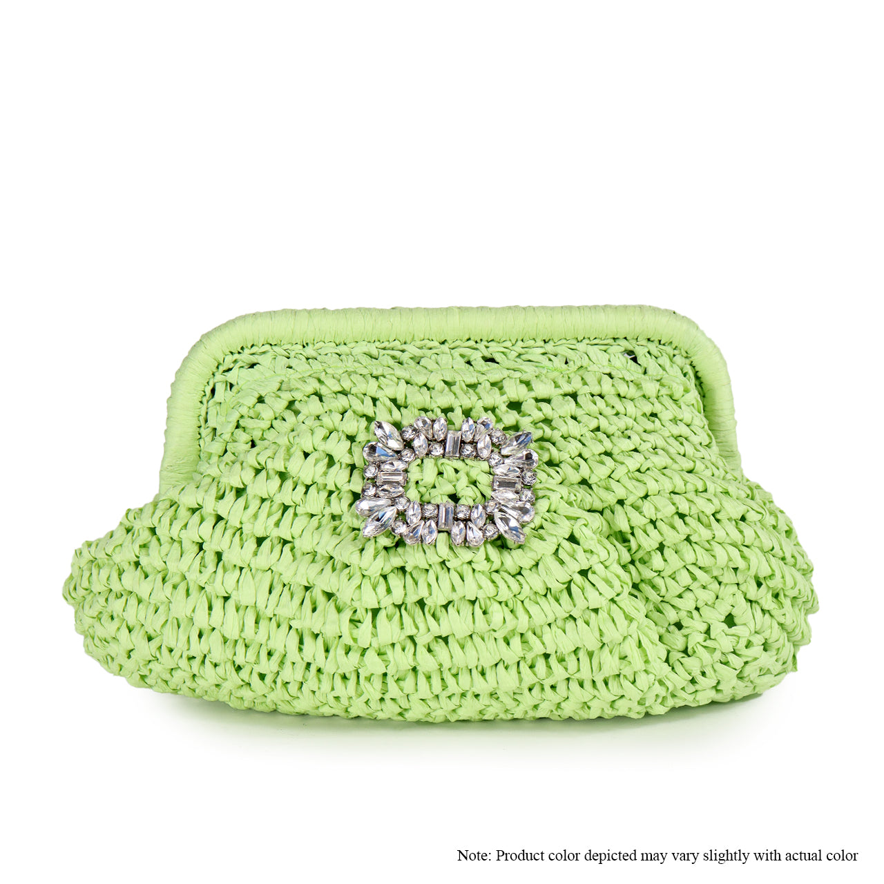 H-VACAY CRYSTAL BUCKLE RAFFIA CLUTCH-GREEN