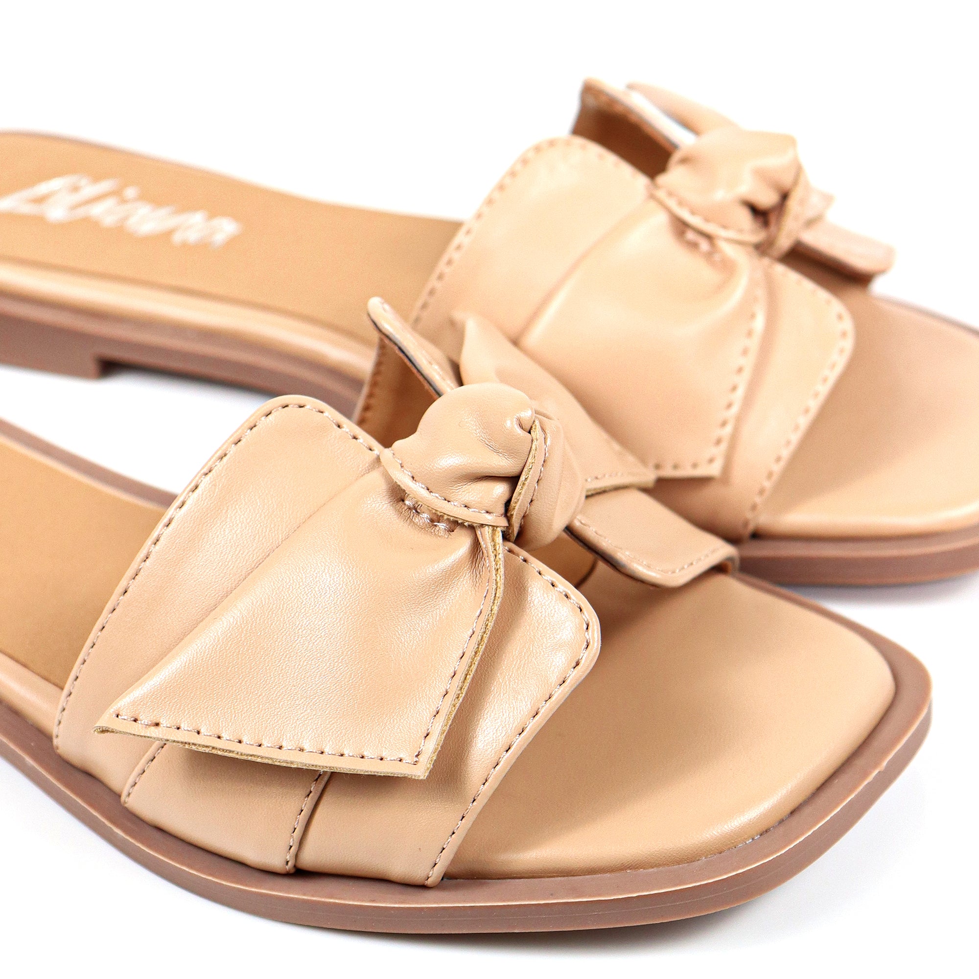 HAILIE-2 KNOT BAND OPEN TOE FLAT SLIDE SANDAL NUDE