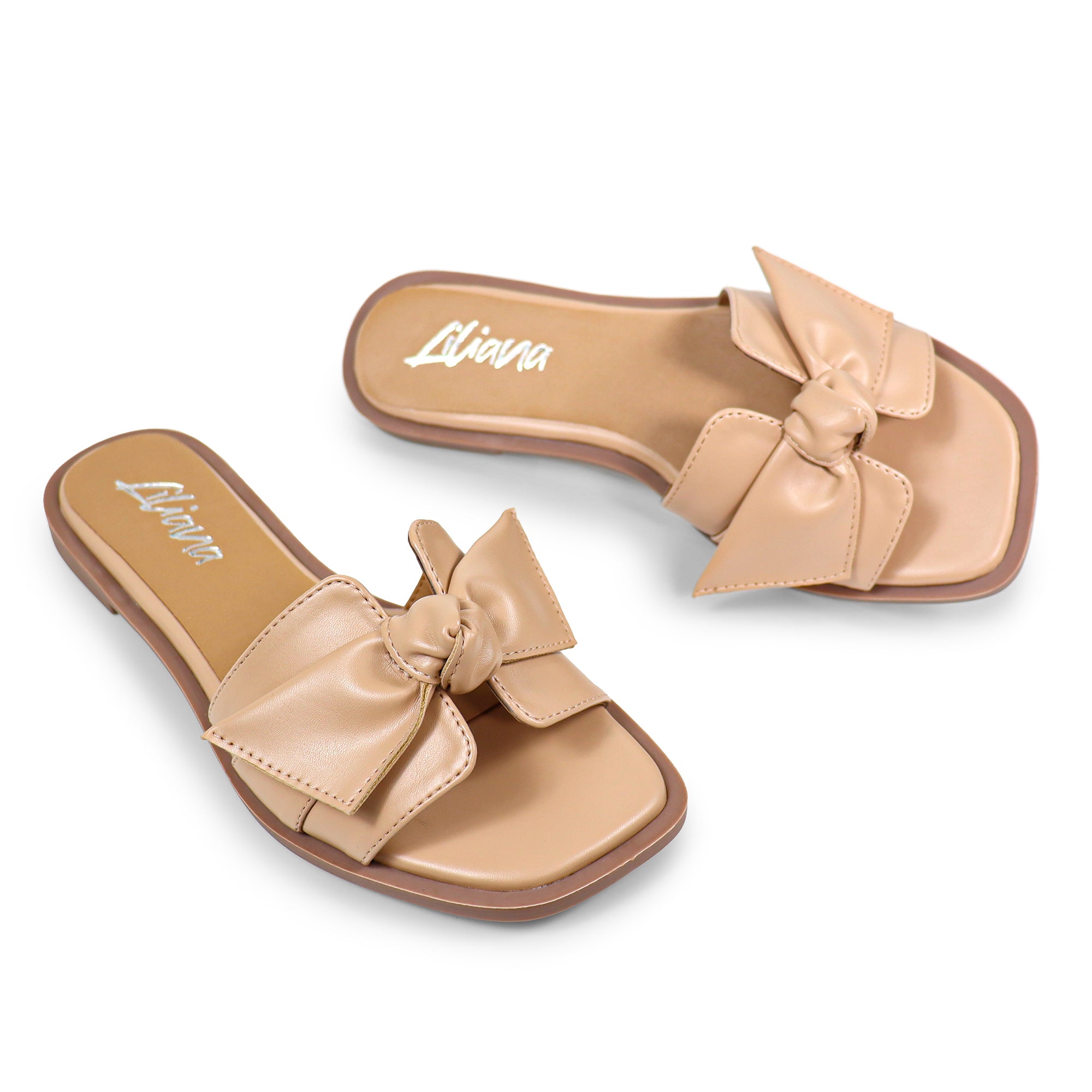 HAILIE-2 KNOT BAND OPEN TOE FLAT SLIDE SANDAL NUDE