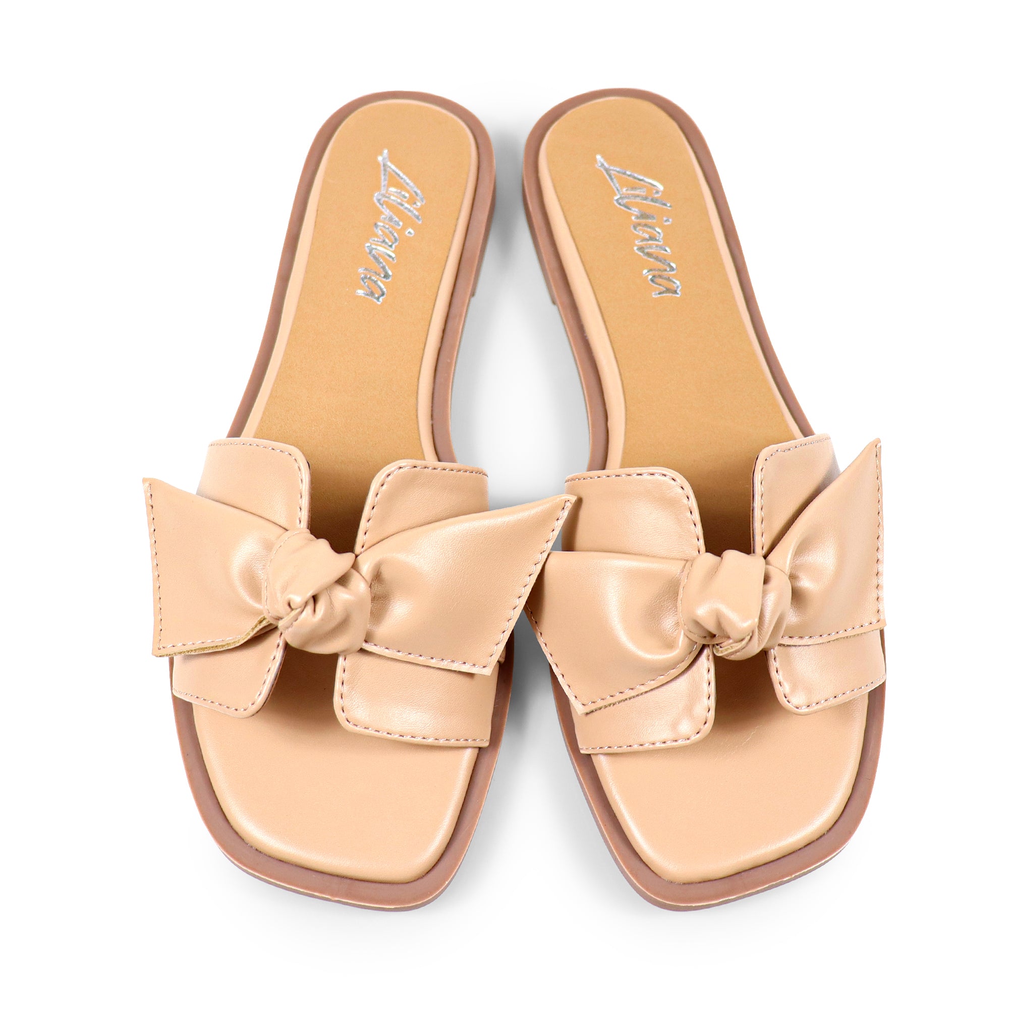 HAILIE-2 KNOT BAND OPEN TOE FLAT SLIDE SANDAL NUDE