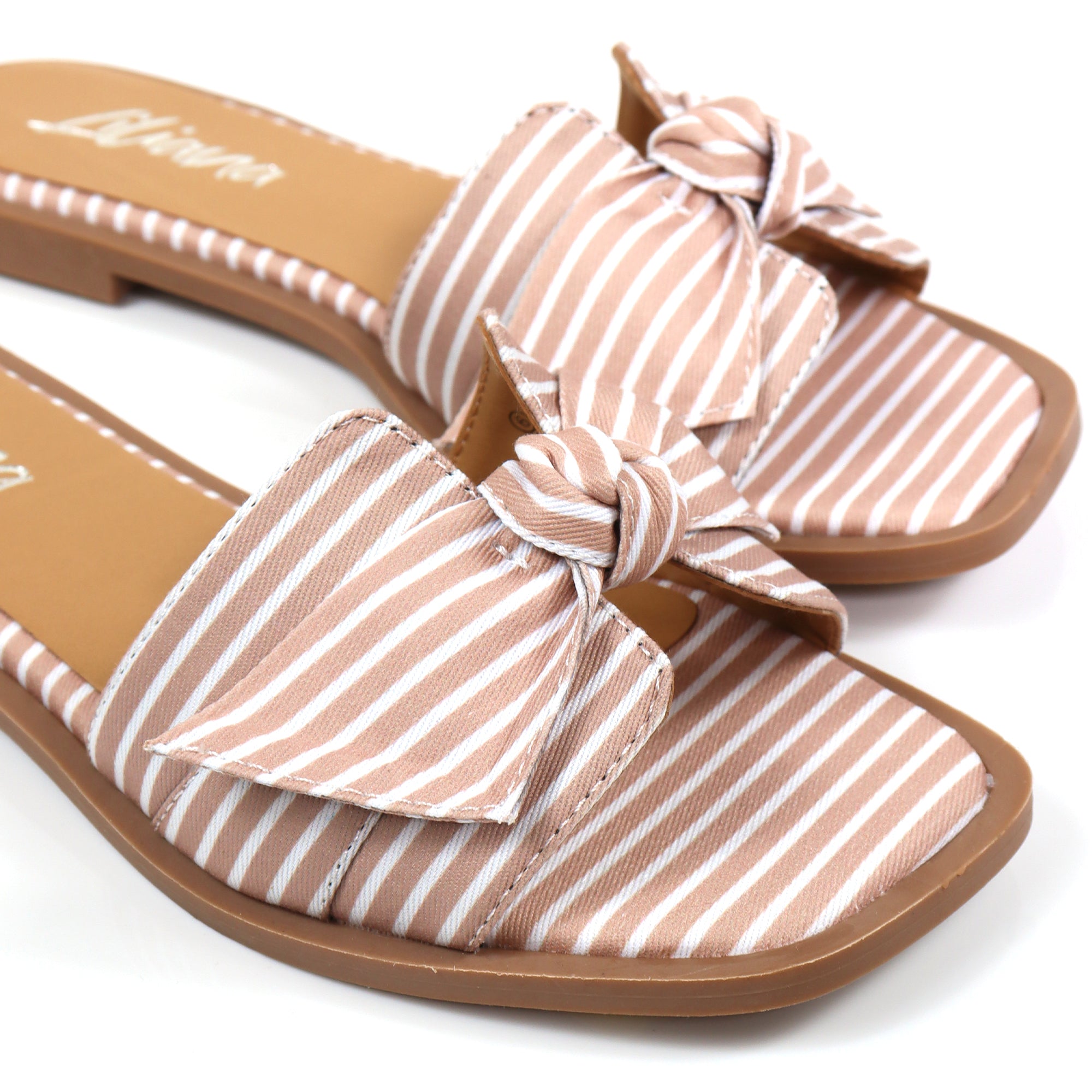 HAILIE-2 KNOT BAND OPEN TOE FLAT SLIDE SANDAL STRIPE