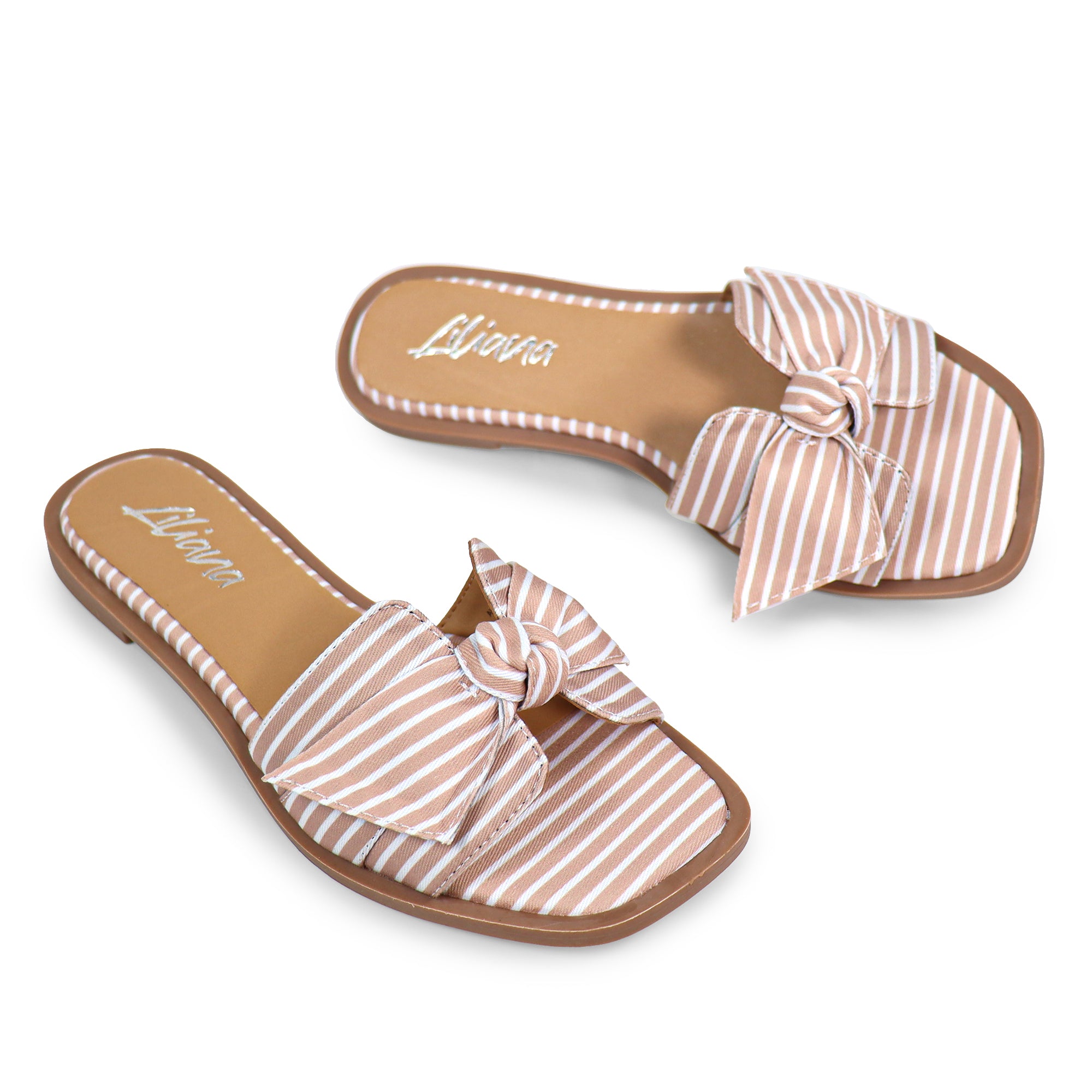 HAILIE-2 KNOT BAND OPEN TOE FLAT SLIDE SANDAL STRIPE