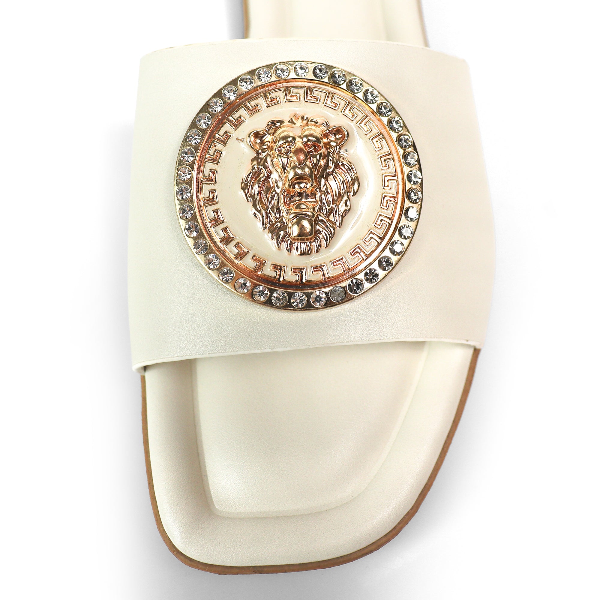 HAILIE-3 OPEN TOE LION PENDANT FLAT SLIDE SANDAL IVORY