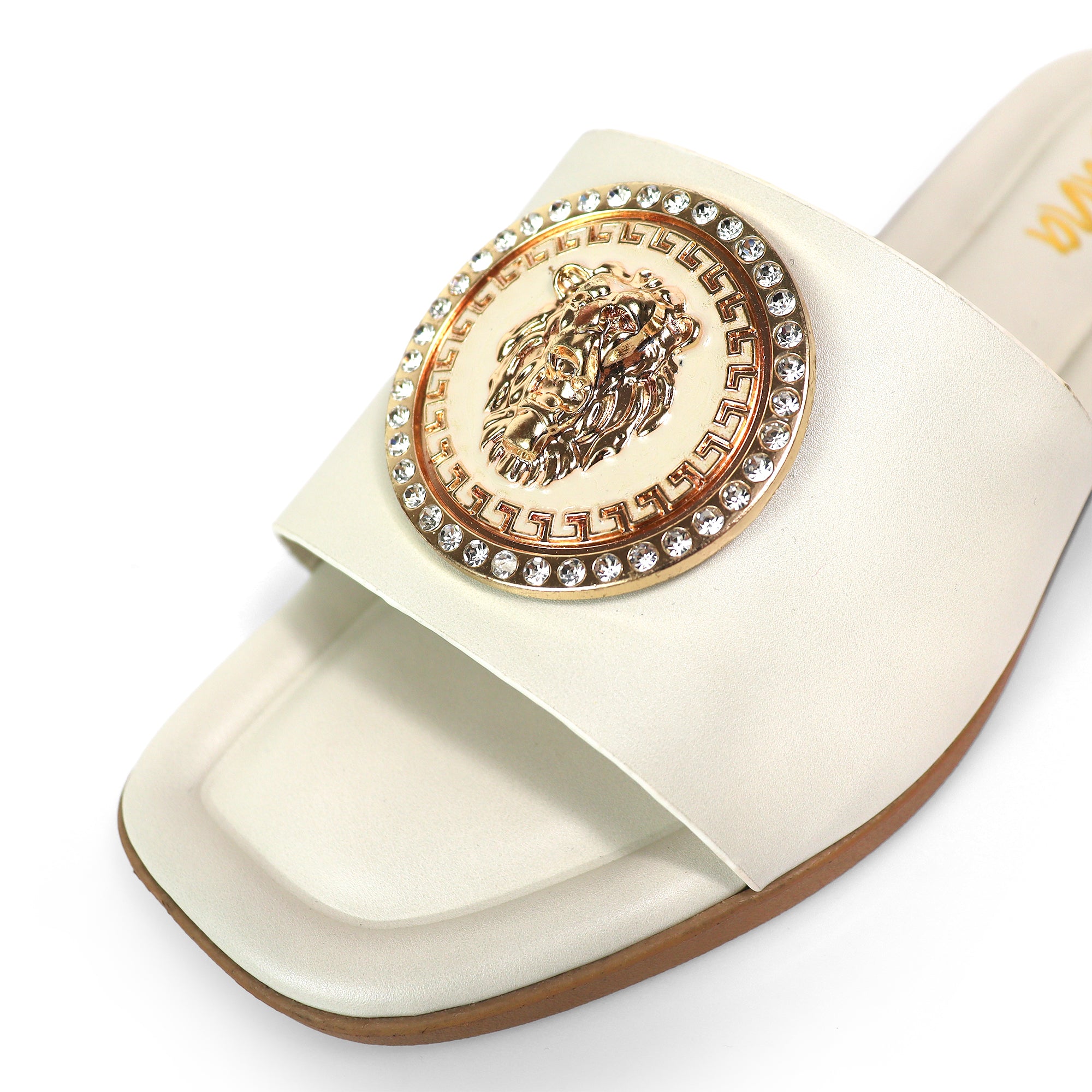 HAILIE-3 OPEN TOE LION PENDANT FLAT SLIDE SANDAL IVORY