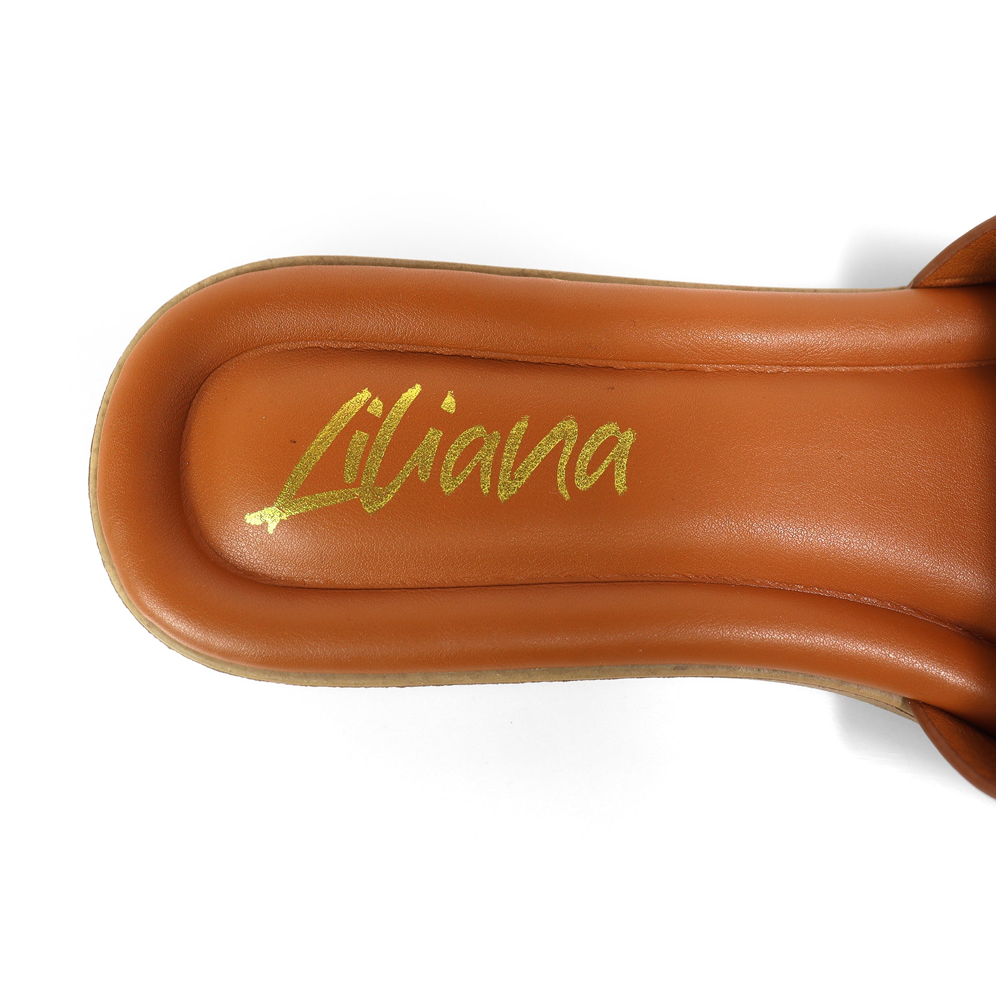 HAILIE-3 OPEN TOE LION PENDANT FLAT SLIDE SANDAL TAN