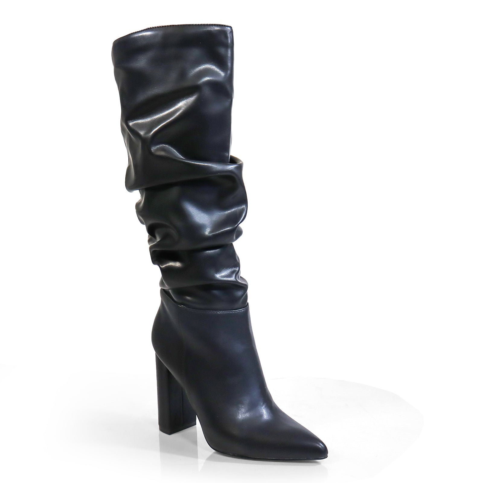 HARIOT-4 POINTED TOE SLOUCHY PU BOOTIE BLACK PU
