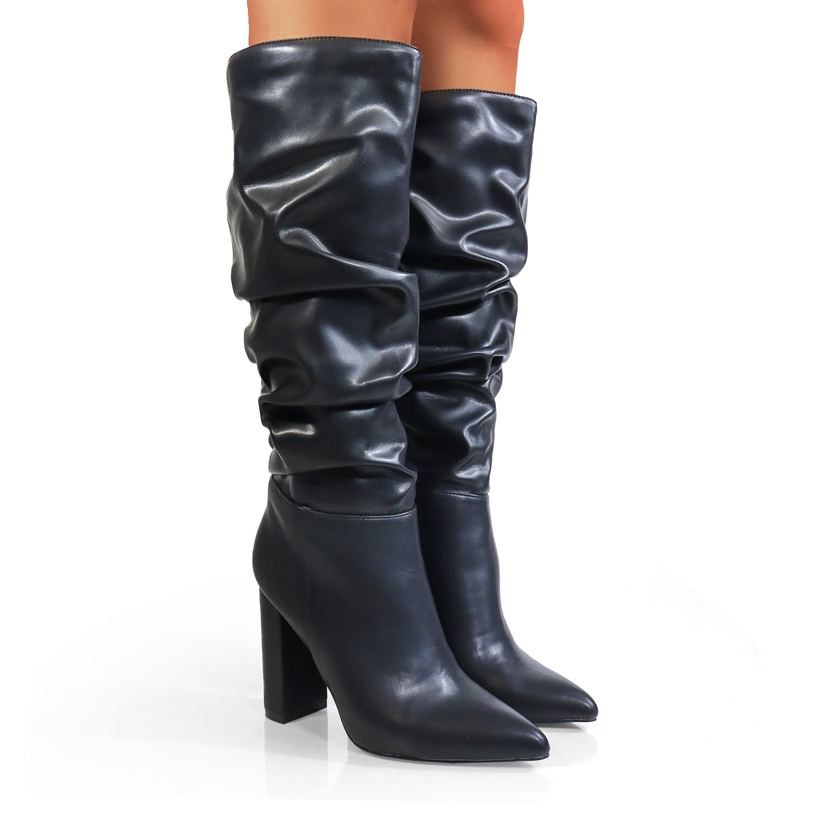 HARIOT-4 POINTED TOE SLOUCHY PU BOOTIE BLACK PU