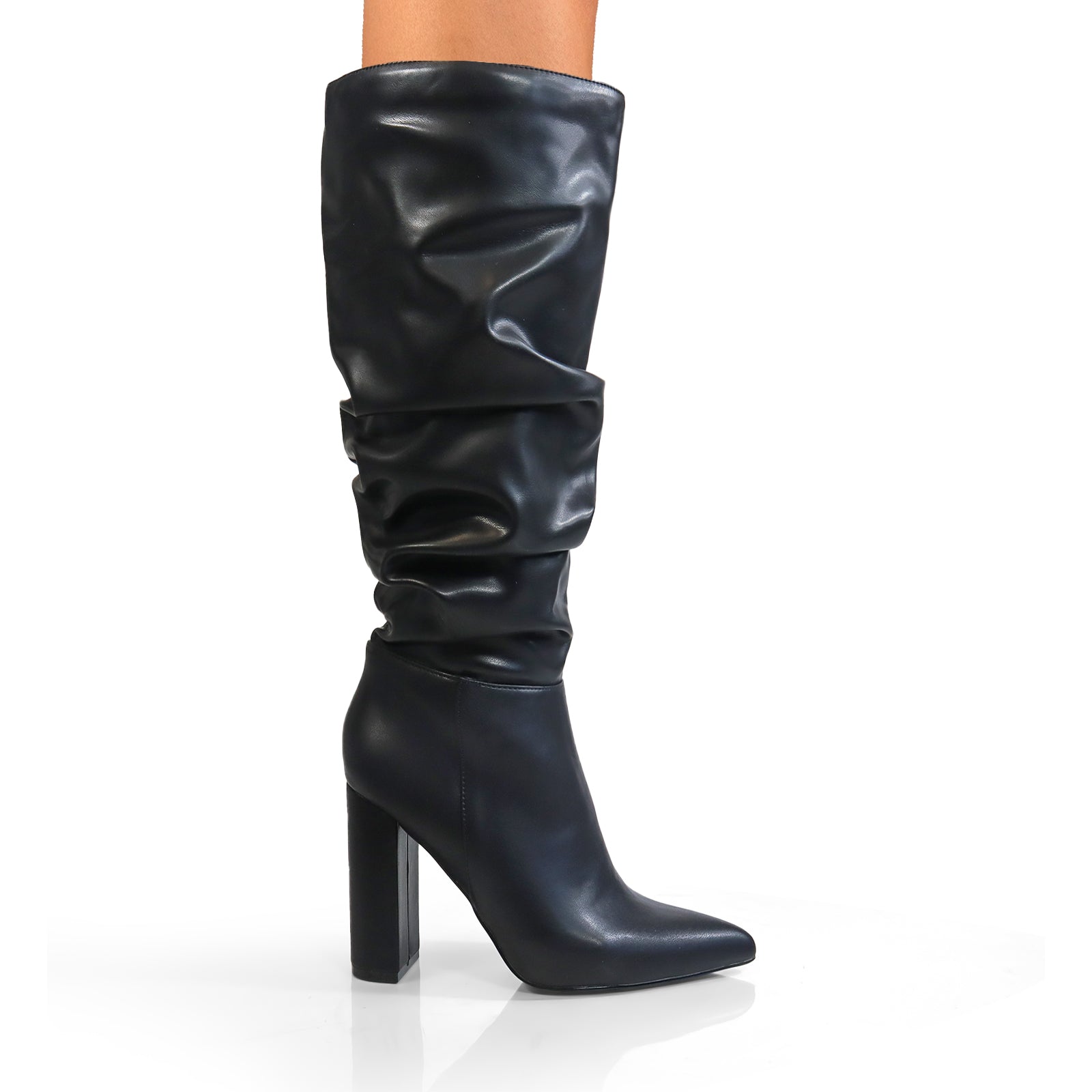 HARIOT-4 POINTED TOE SLOUCHY PU BOOTIE BLACK PU