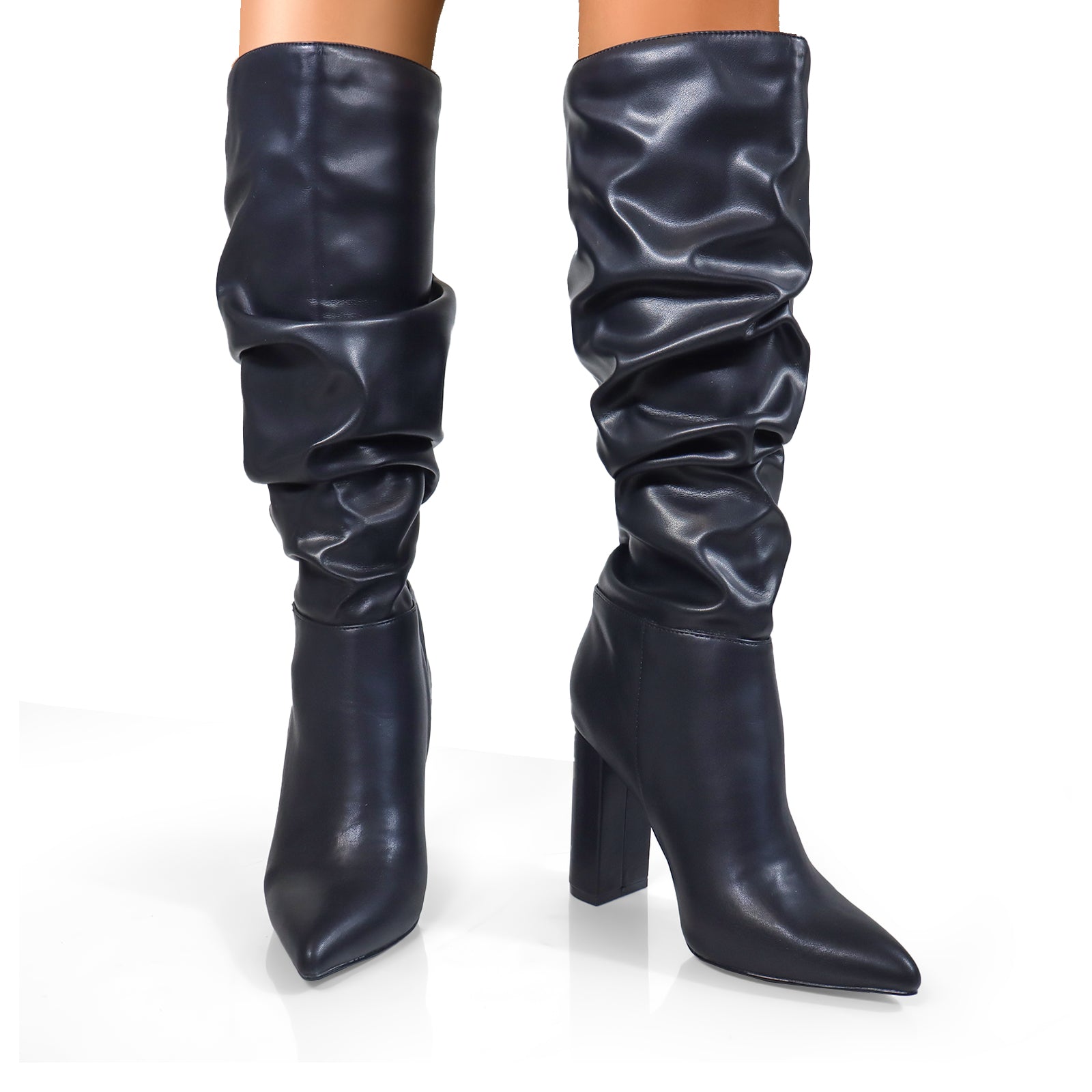 HARIOT-4 POINTED TOE SLOUCHY PU BOOTIE BLACK PU