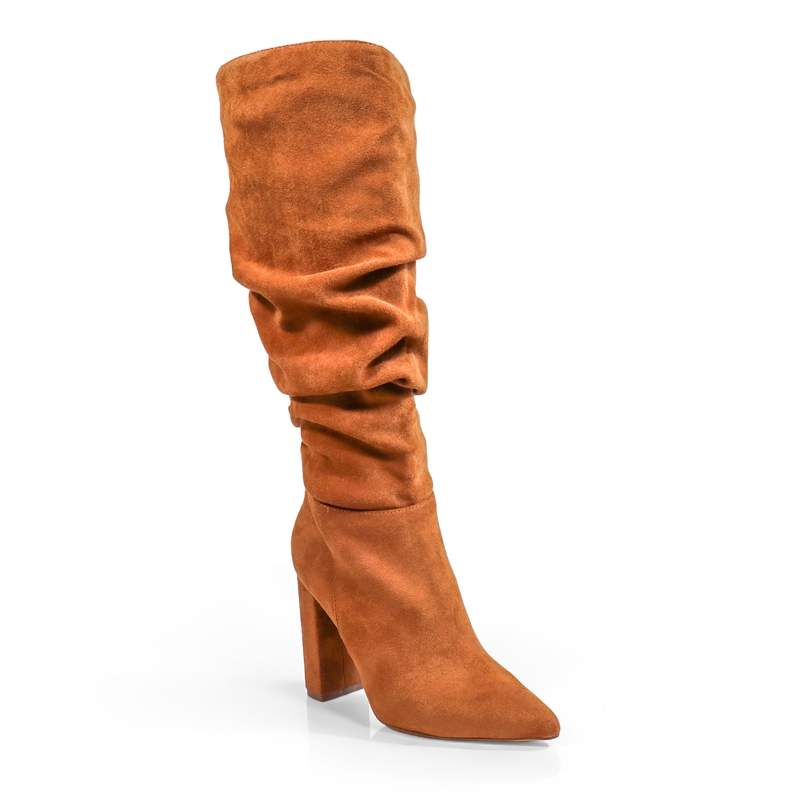 HARIOT-4 POINTED TOE SLOUCHY PU BOOTIE CHESTNUT SUEDE
