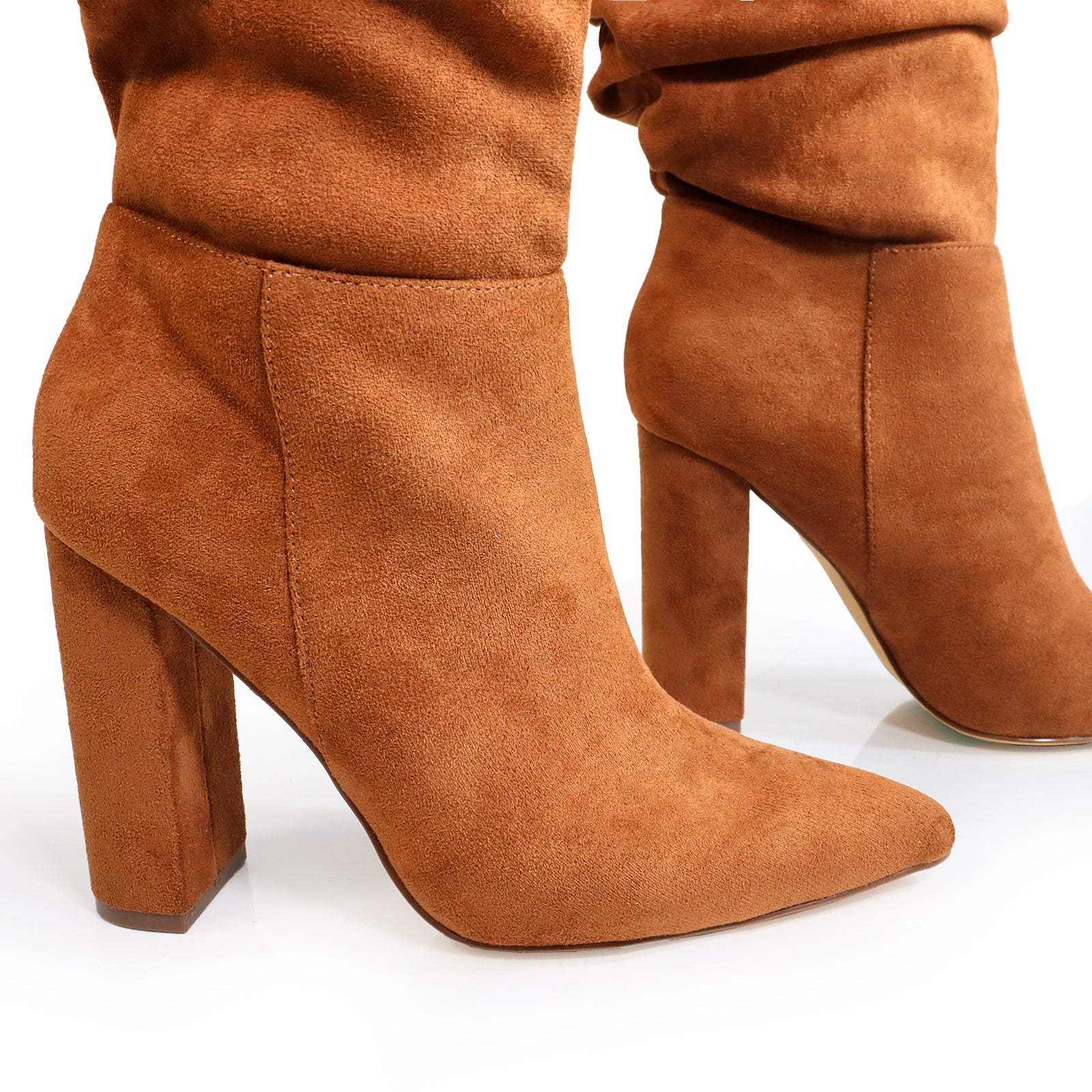 HARIOT-4 POINTED TOE SLOUCHY PU BOOTIE CHESTNUT SUEDE