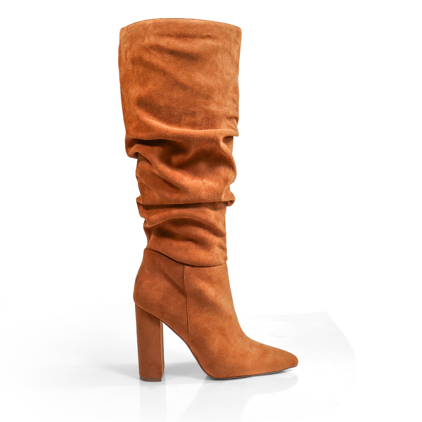 HARIOT-4 POINTED TOE SLOUCHY PU BOOTIE CHESTNUT SUEDE