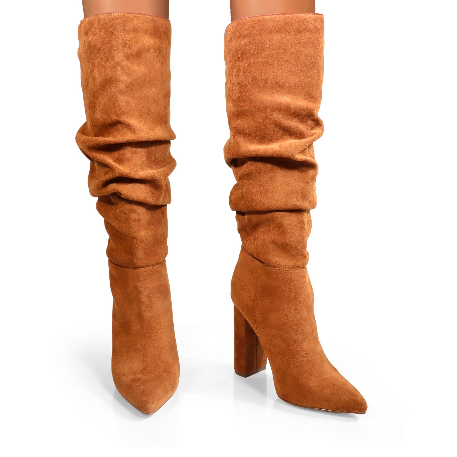 HARIOT-4 POINTED TOE SLOUCHY PU BOOTIE CHESTNUT SUEDE