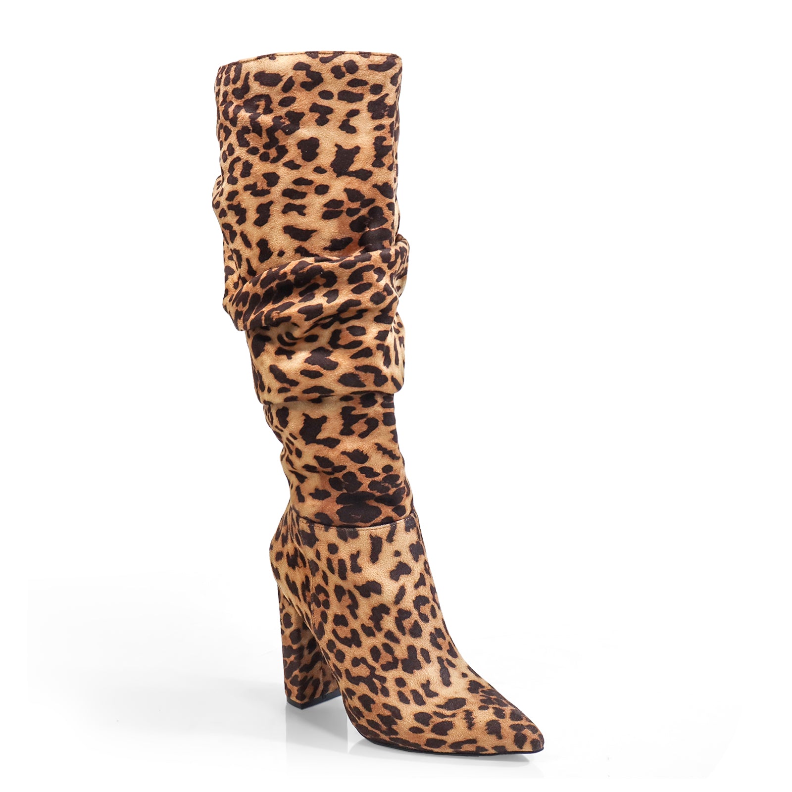 HARIOT-4 POINTED TOE SLOUCHY PU BOOTIE LEOPARD