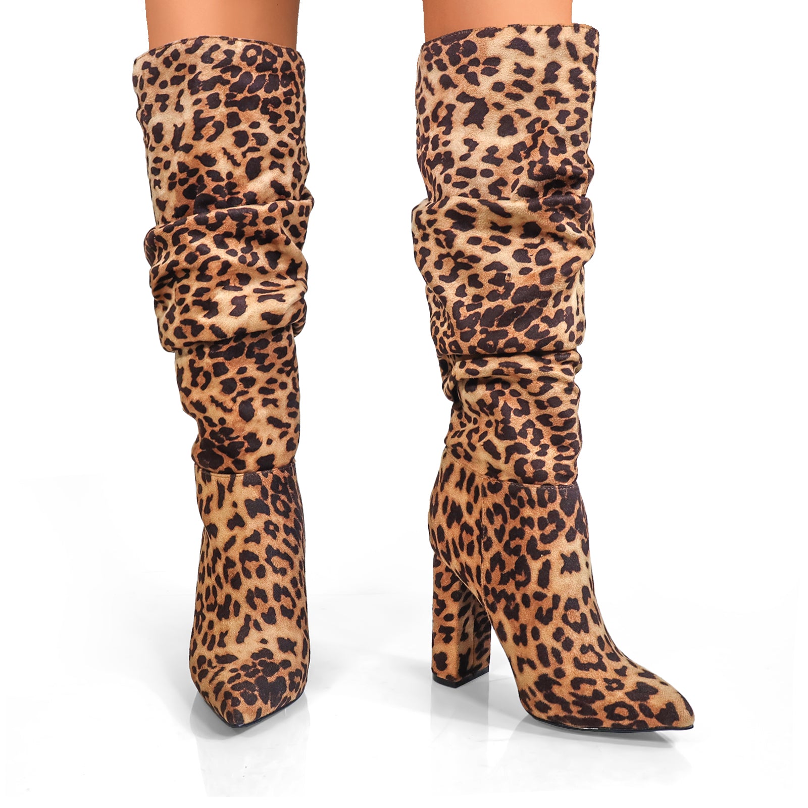 HARIOT-4 POINTED TOE SLOUCHY PU BOOTIE LEOPARD