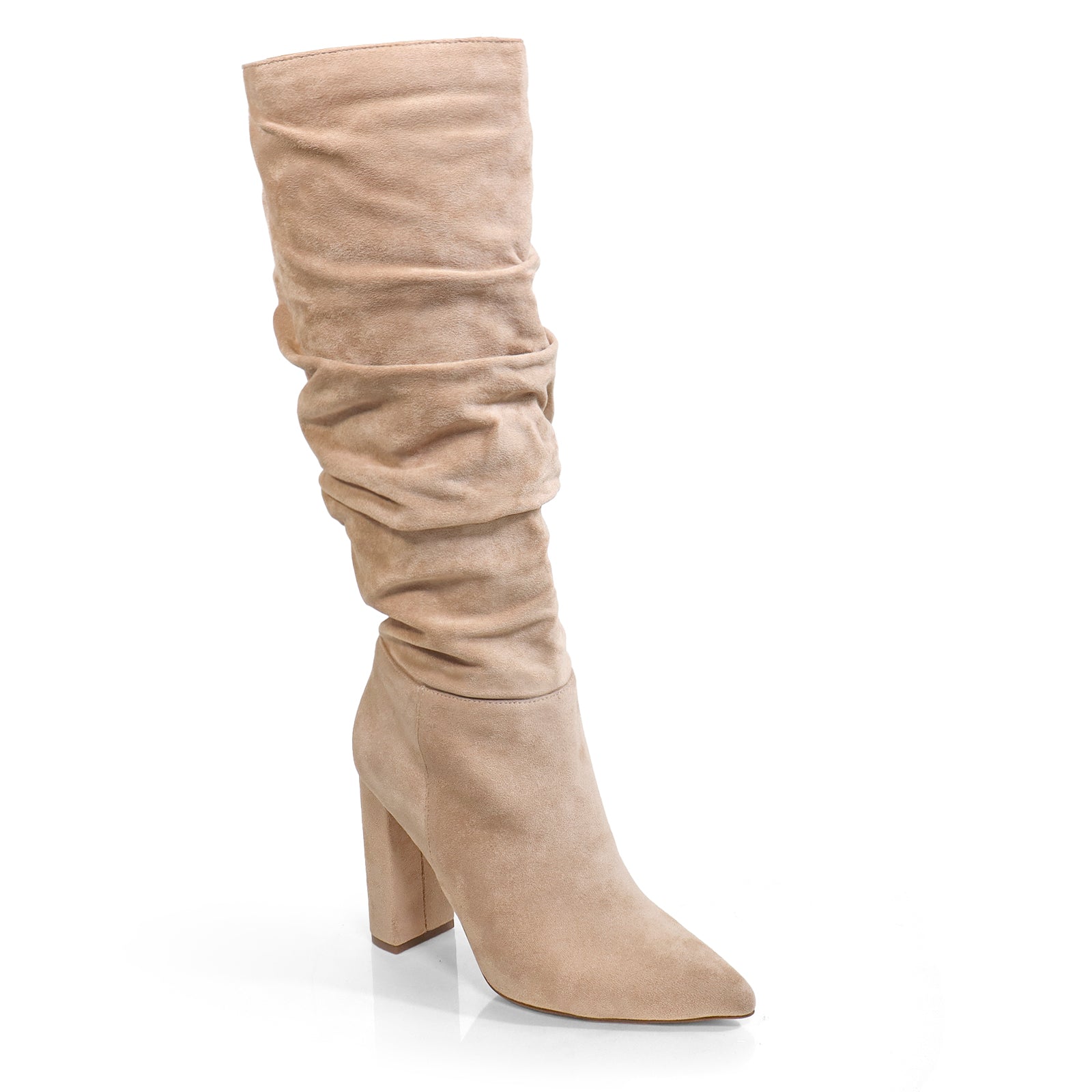 HARIOT-4 POINTED TOE SLOUCHY PU BOOTIE SAND SUEDE