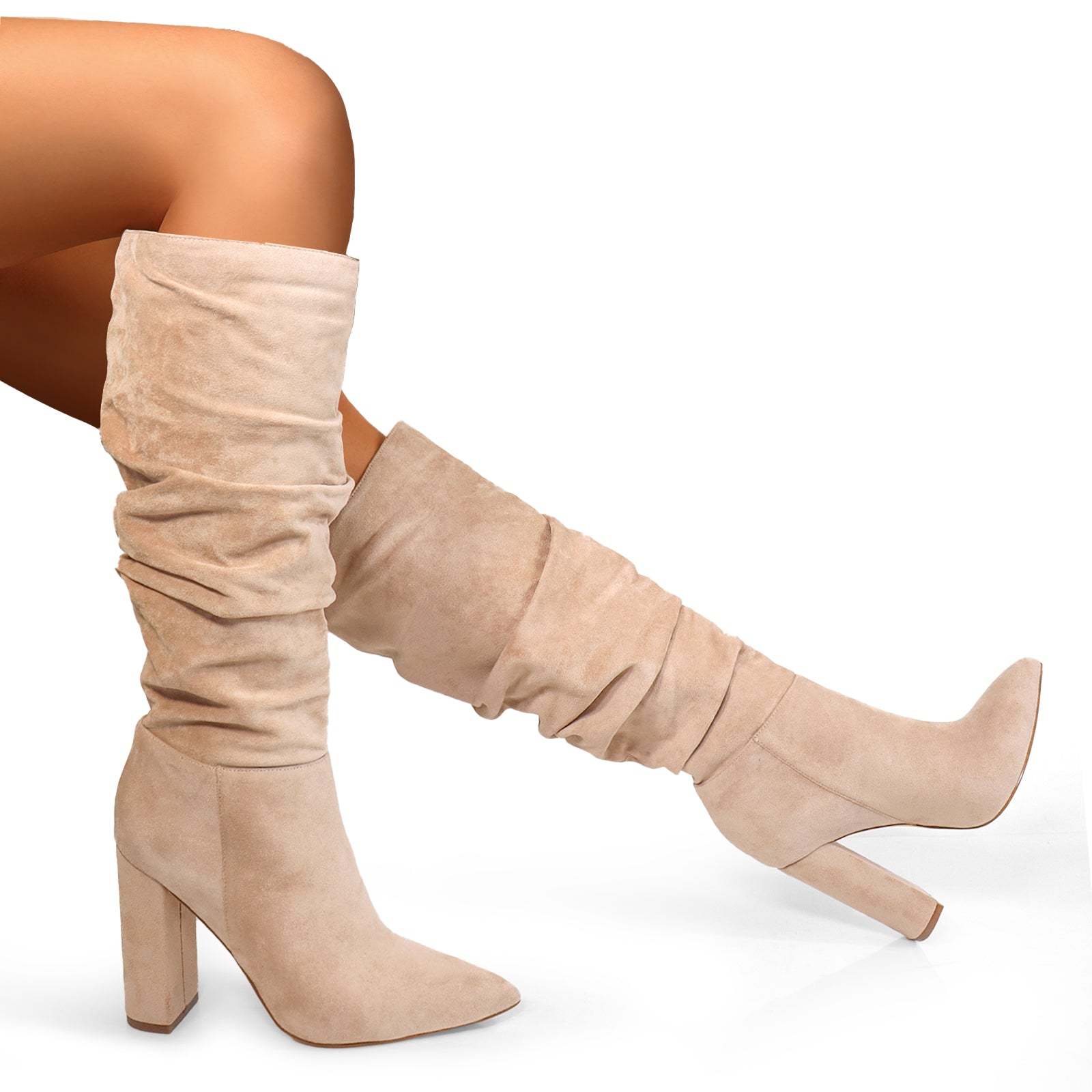 HARIOT-4 POINTED TOE SLOUCHY PU BOOTIE SAND SUEDE