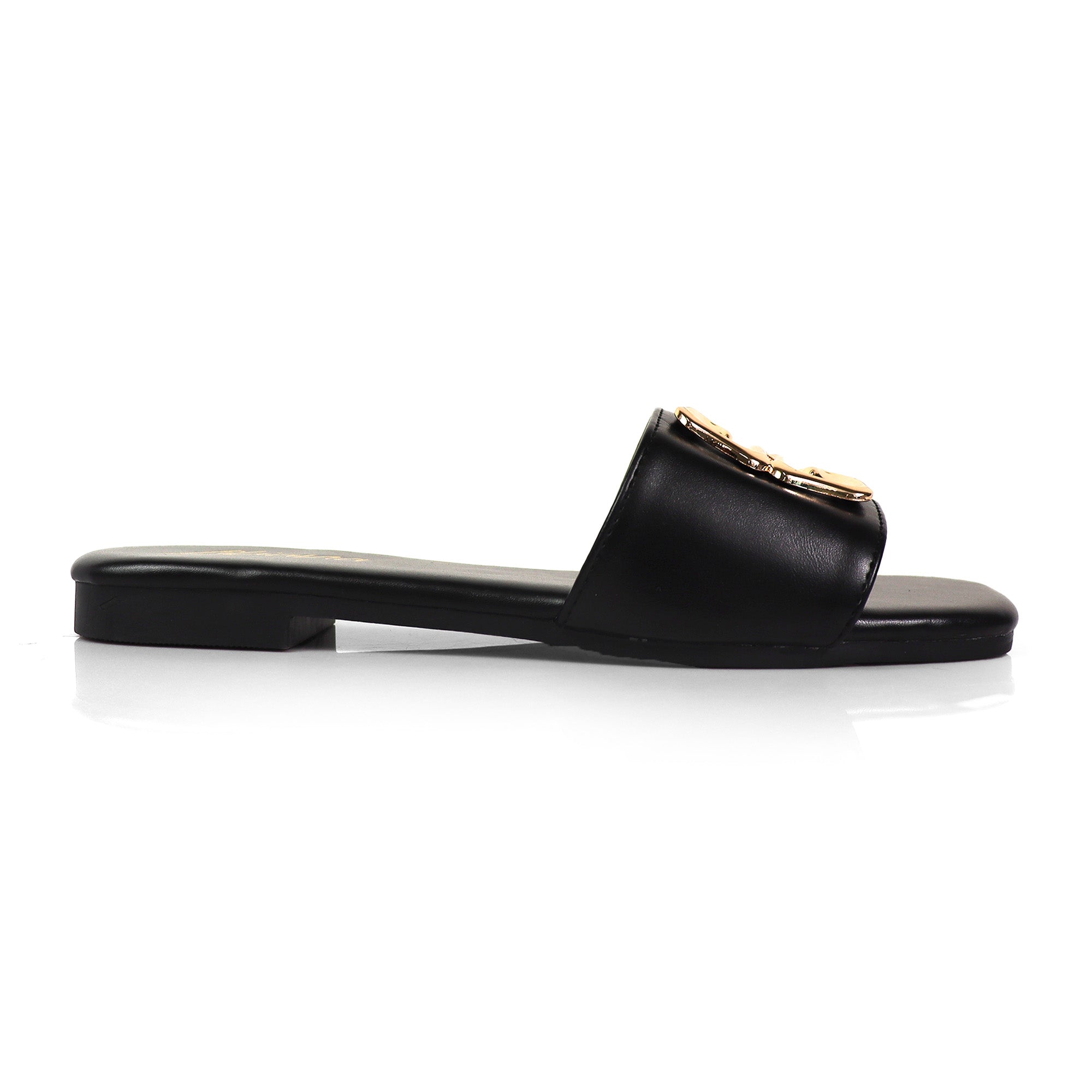HAYDEN-3 MATEL BUCKLE SLIDE, BLACK